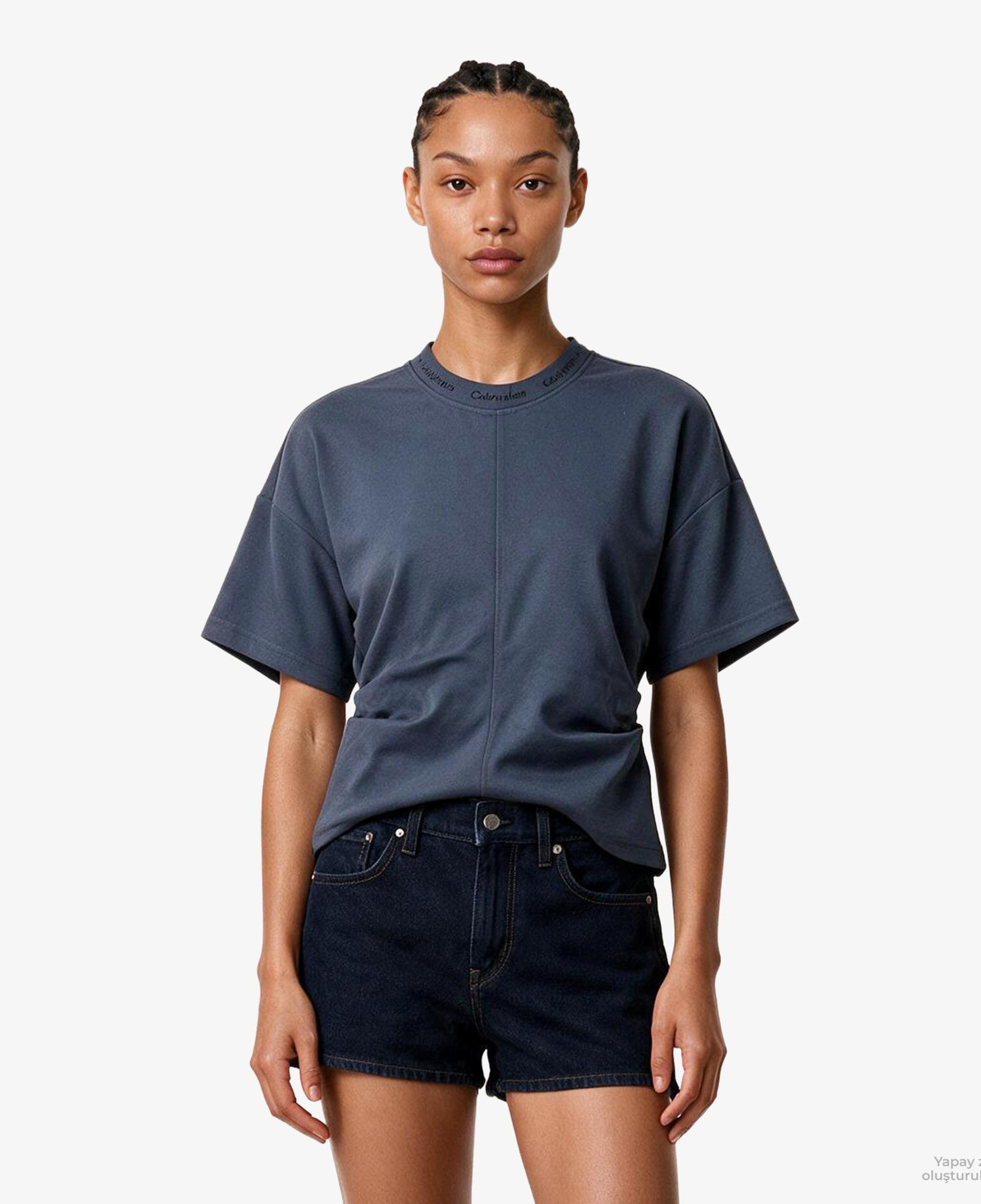 Calvin Klein Logo Detail Interlock Kadın Mavi T-Shirt