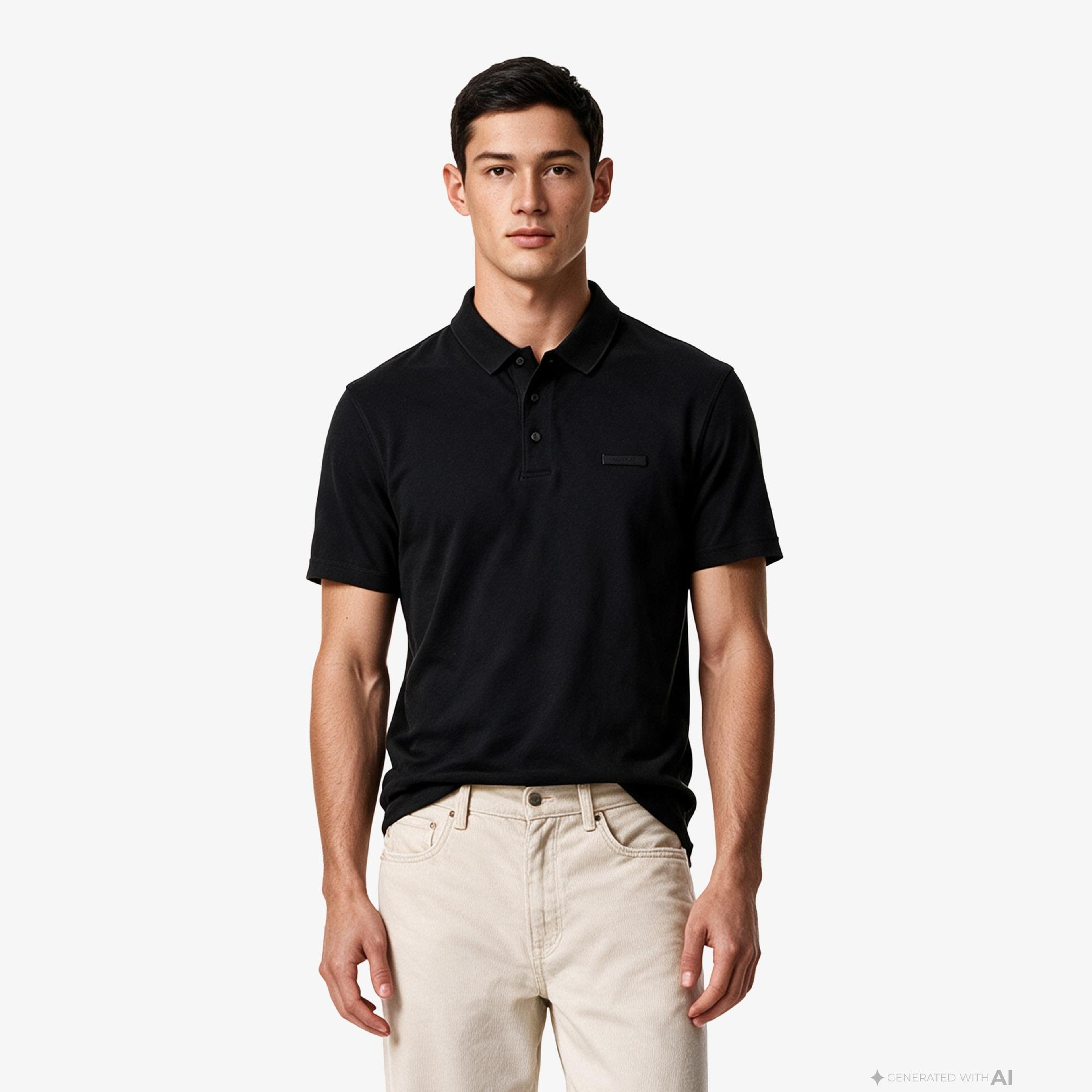 Calvin Klein Slim Supima Logo Patch Erkek Siyah Polo