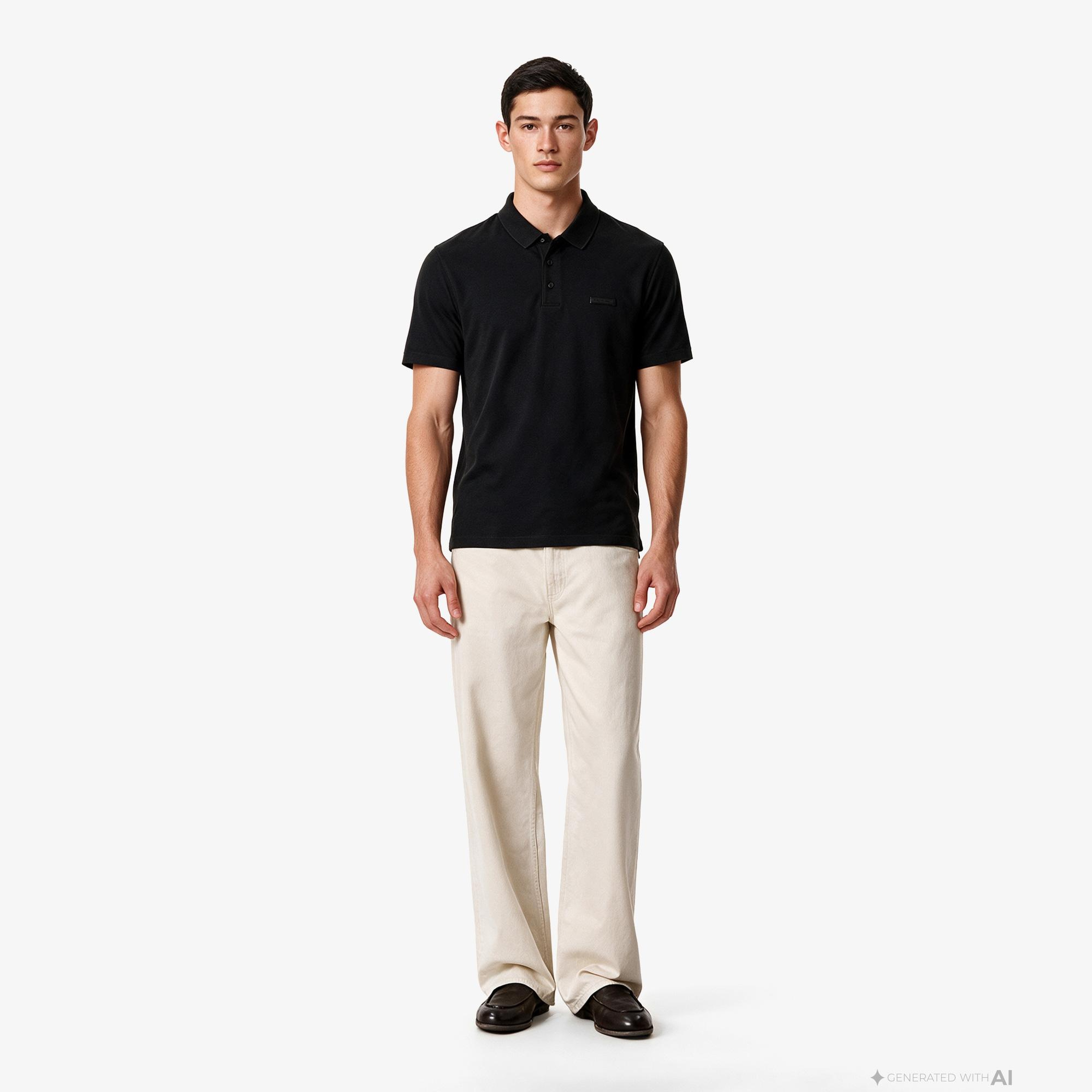 Calvin Klein Slim Supima Logo Patch Erkek Siyah Polo