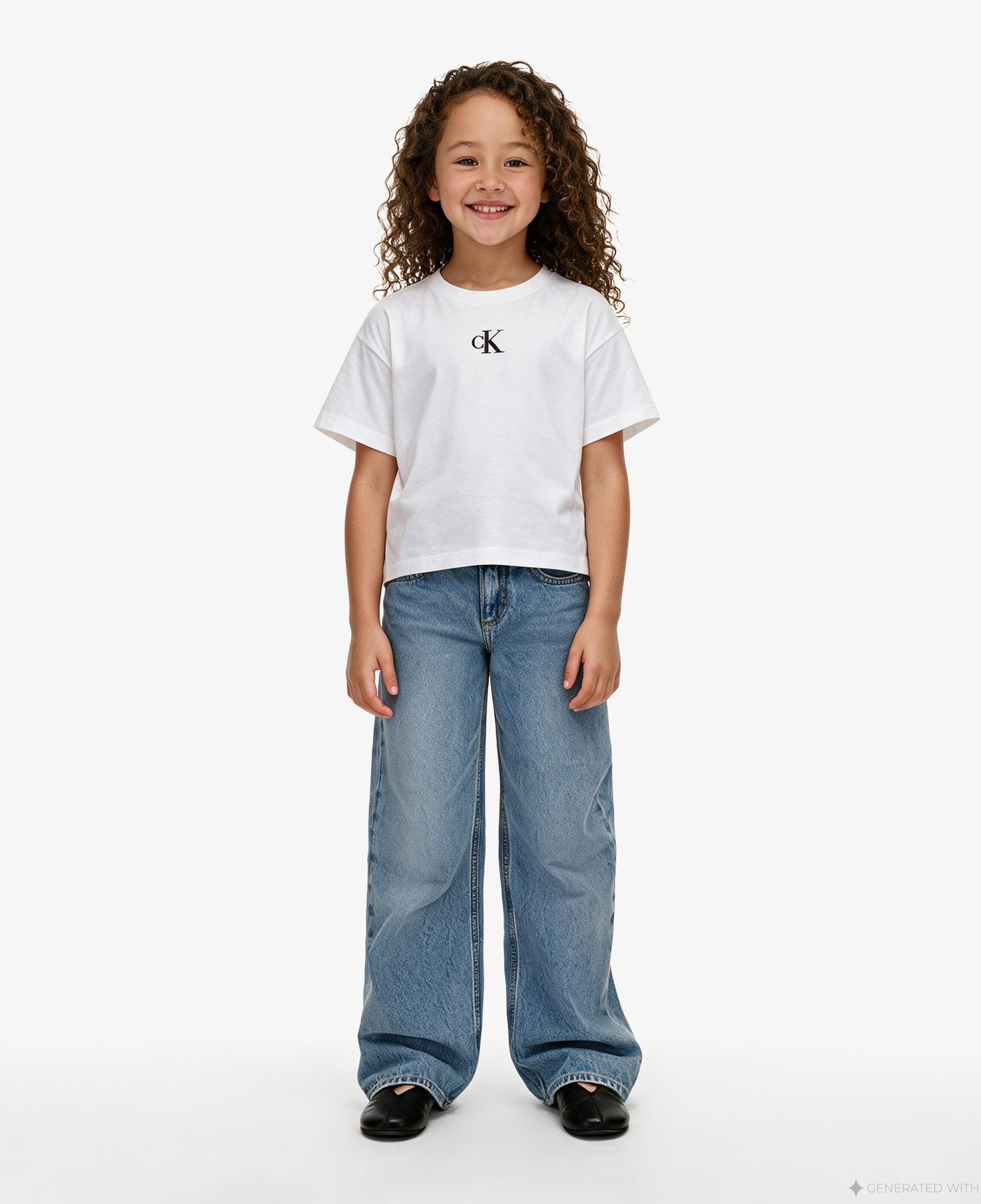 Calvin Klein Logo Boxy Çocuk Beyaz T-Shirt