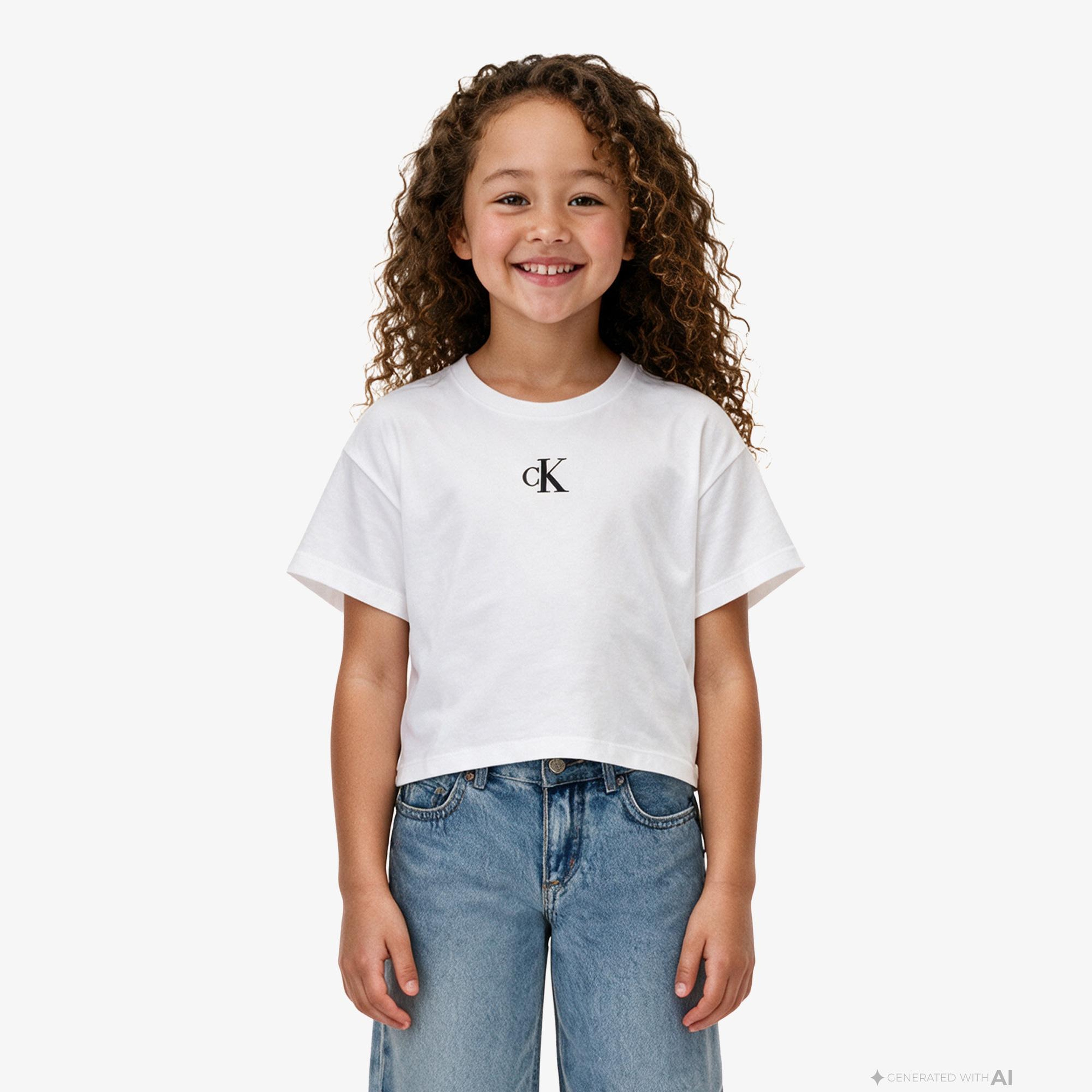 Calvin Klein Logo Boxy Çocuk Beyaz T-Shirt