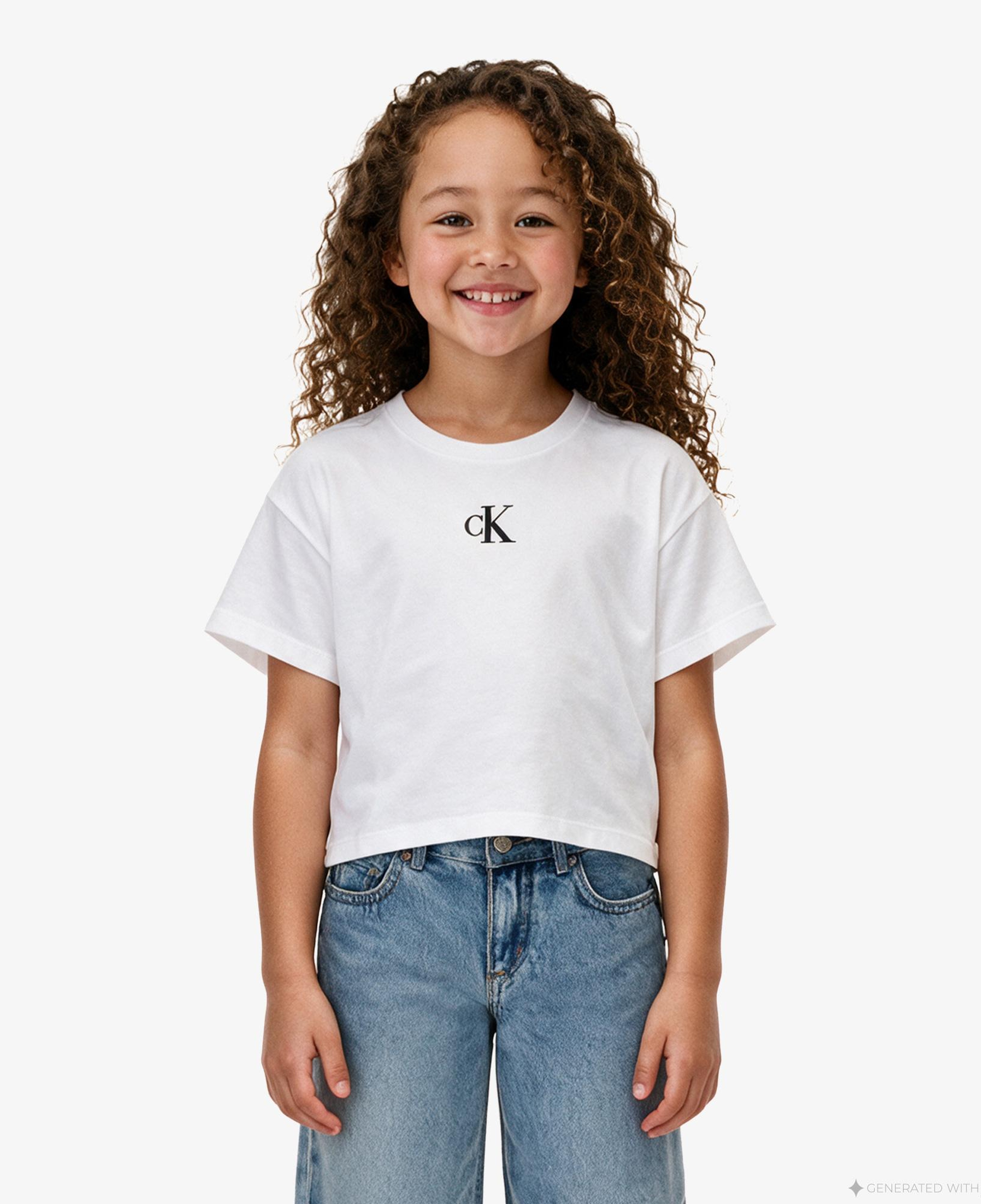Calvin Klein Logo Boxy Çocuk Beyaz T-Shirt