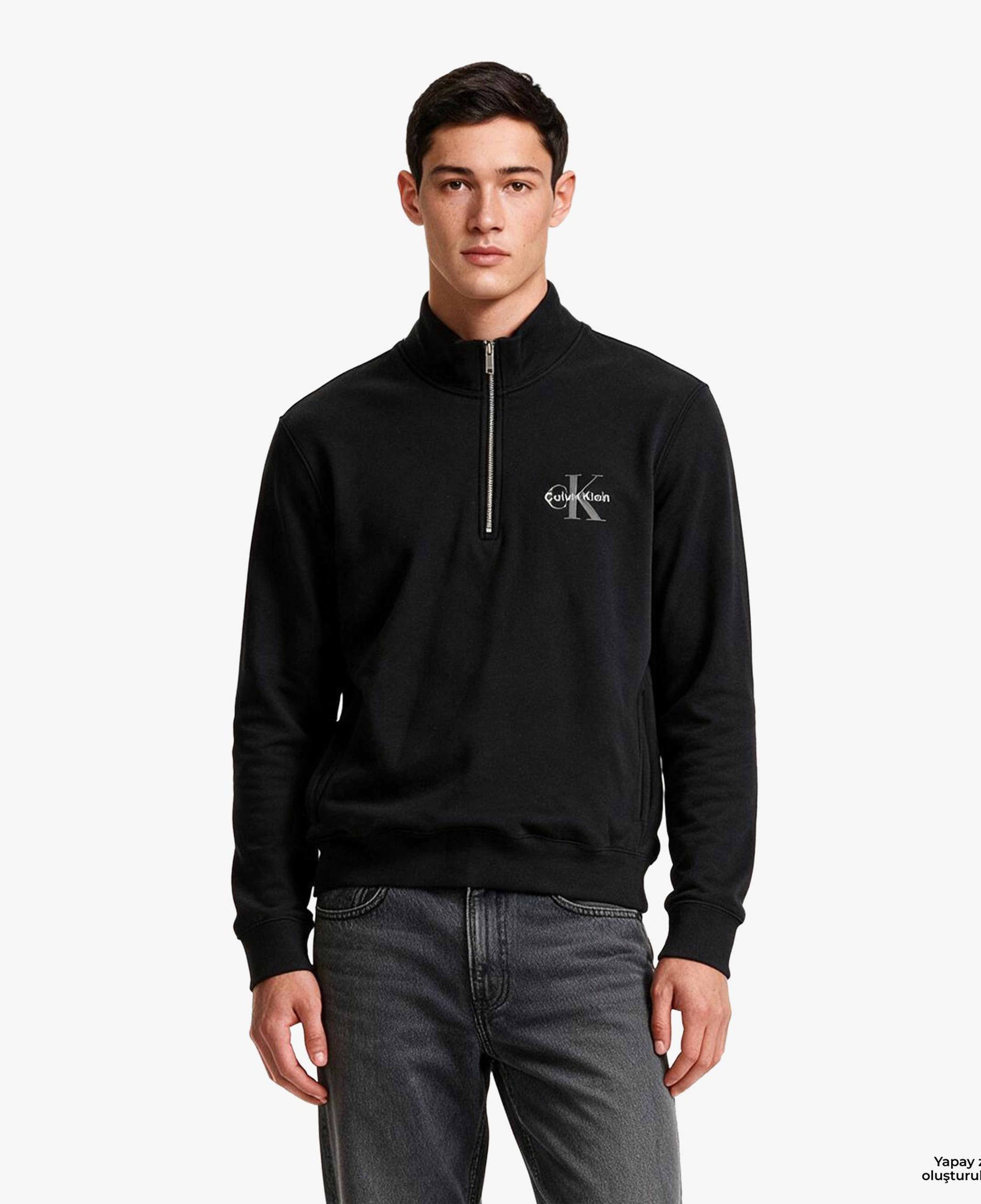 Calvin Klein Terry Micro Monologo Erkek Siyah Sweatshirt