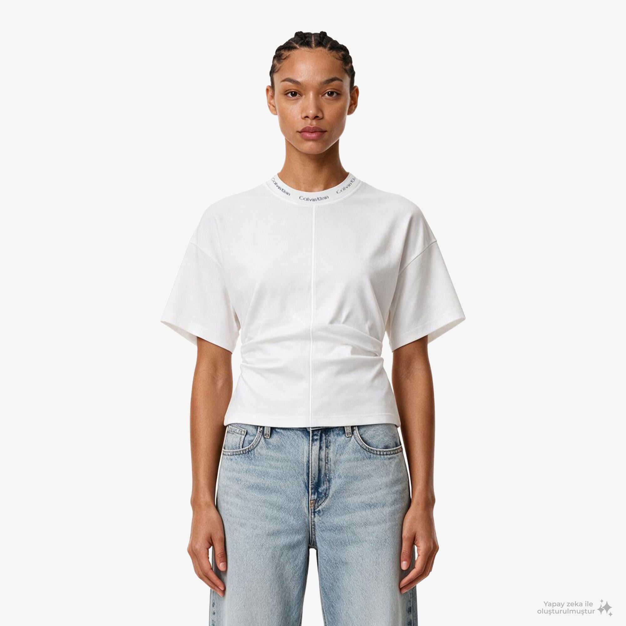 Calvin Klein Logo Detail Interlock Kadın Beyaz T-Shirt
