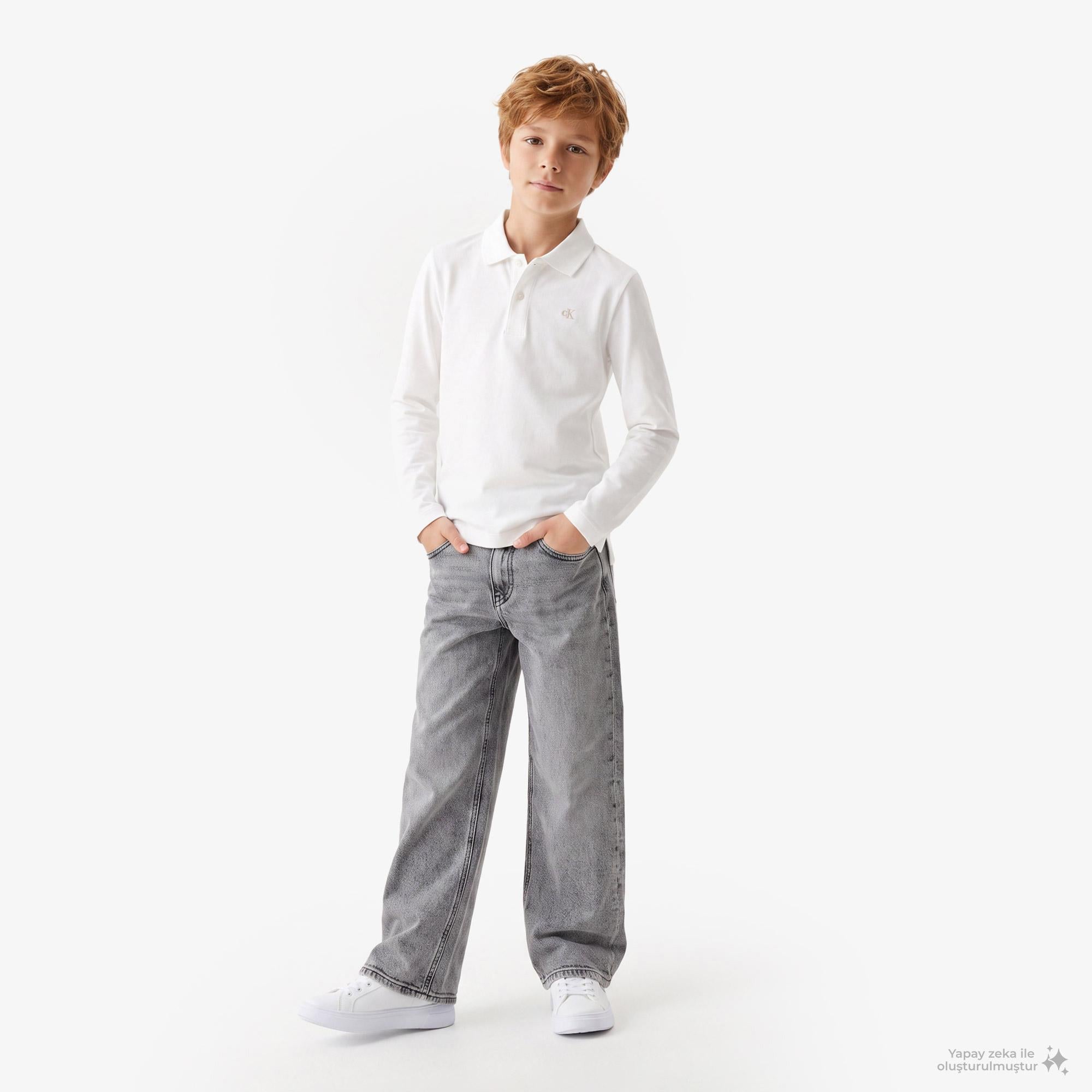 Calvin Klein Solid Pique Çocuk Beyaz Polo