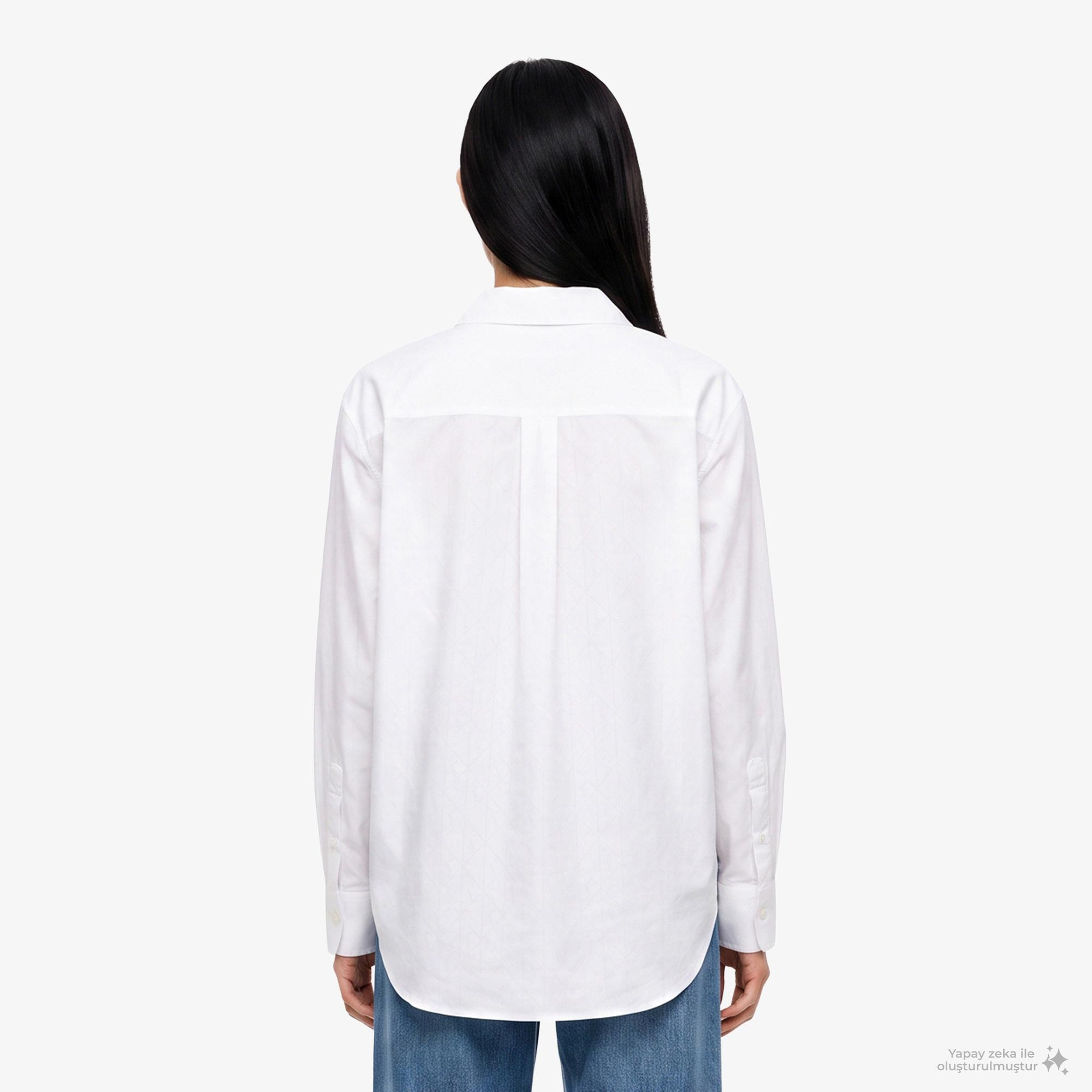 Calvin Klein Cotton Poplin Jacquard Relaxed Kadın Beyaz Gömlek