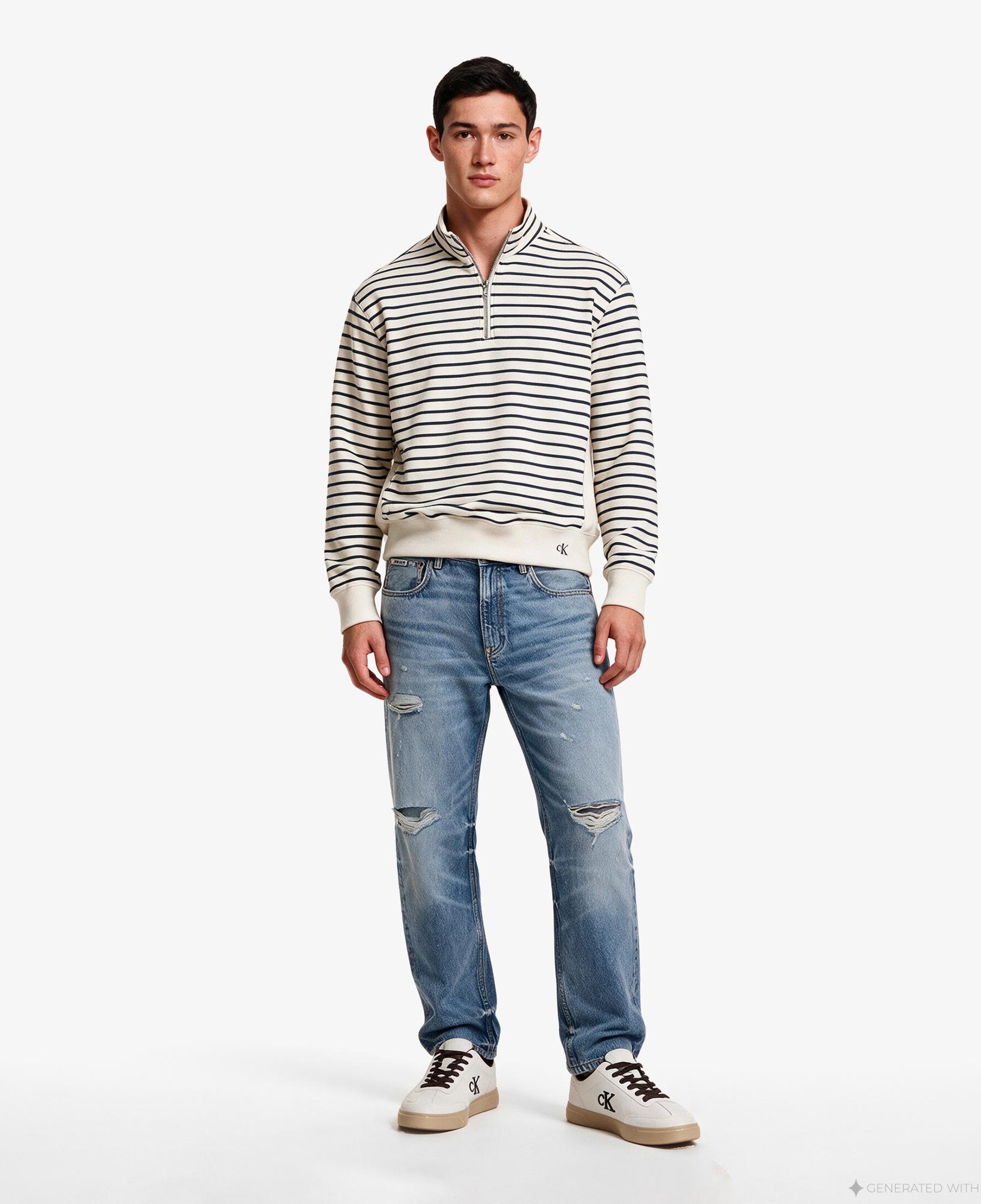 Calvin Klein Strıp Premium Terry Zip Erkek Beyaz Sweatshirt