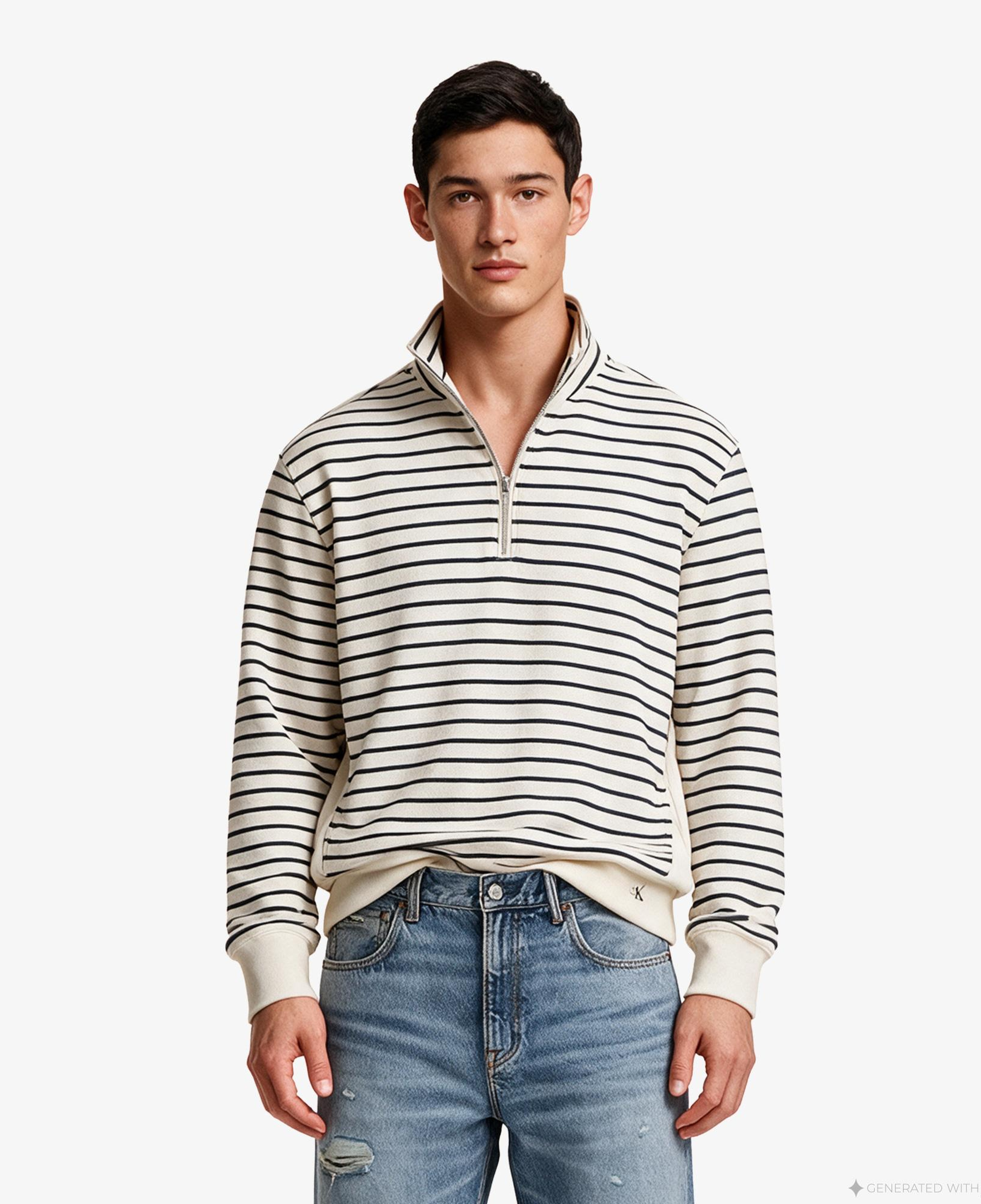Calvin Klein Strıp Premium Terry Zip Erkek Beyaz Sweatshirt