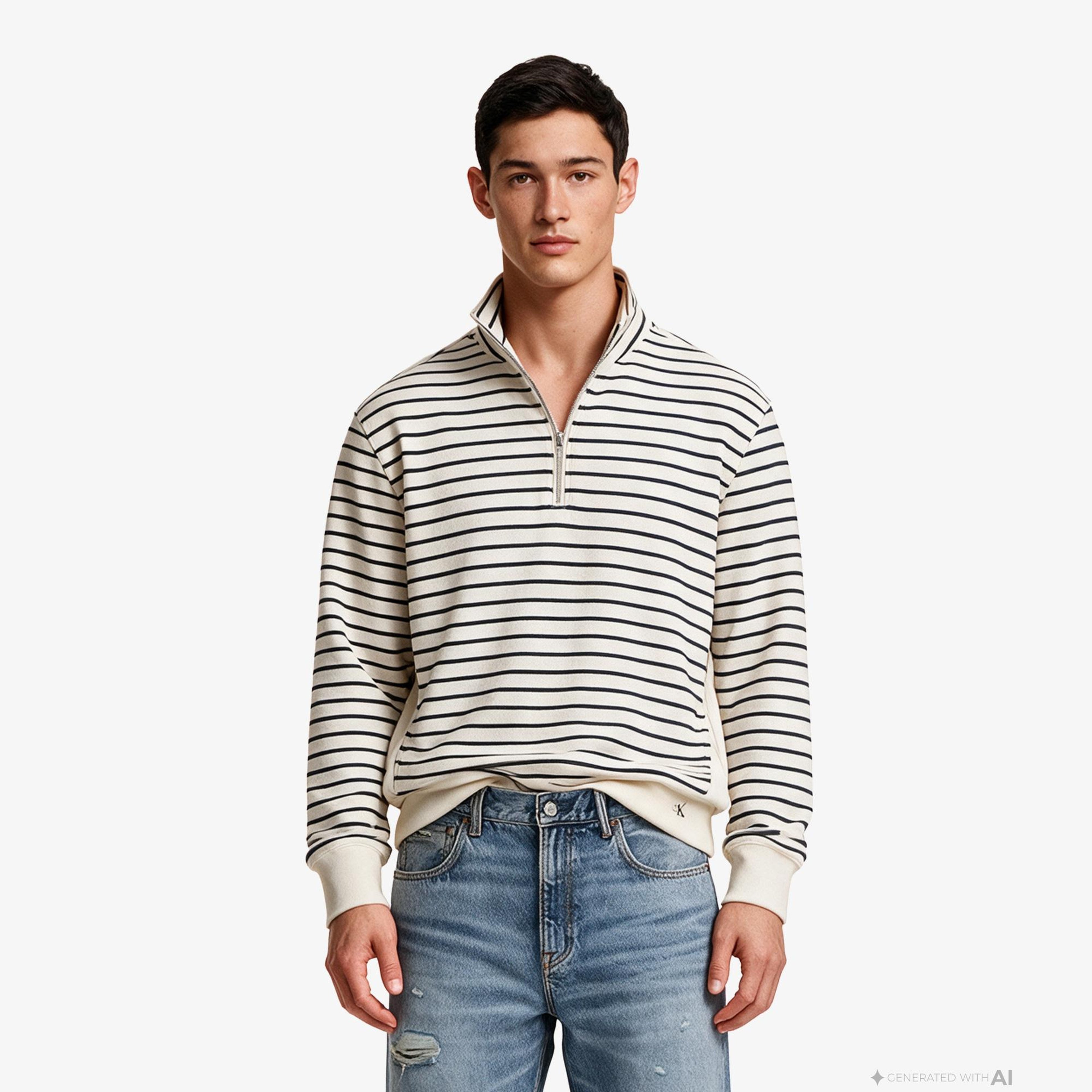 Calvin Klein Strıp Premium Terry Zip Erkek Beyaz Sweatshirt