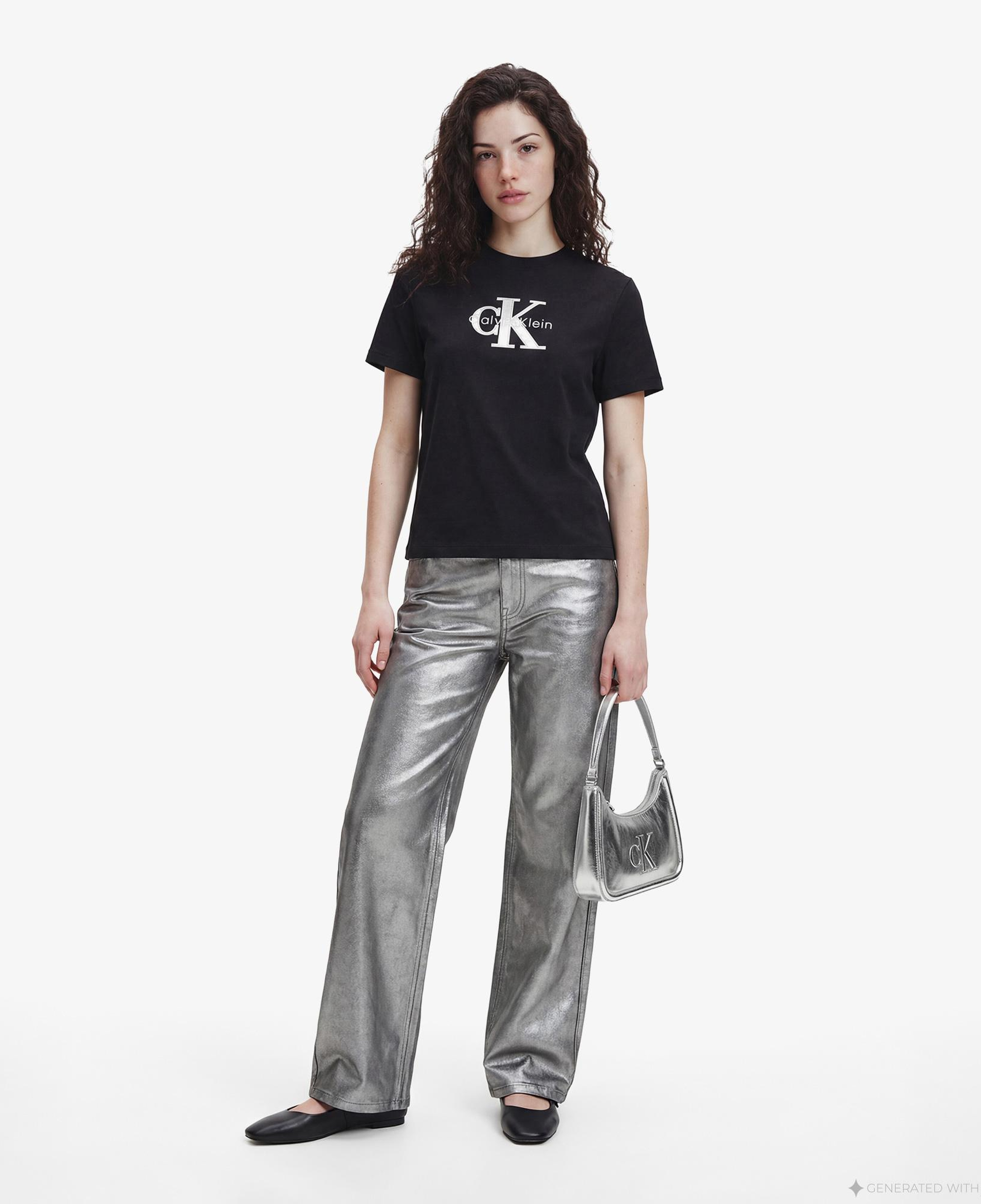Calvin Klein Classic Monologo Metallic Kadın Siyah T-Shirt