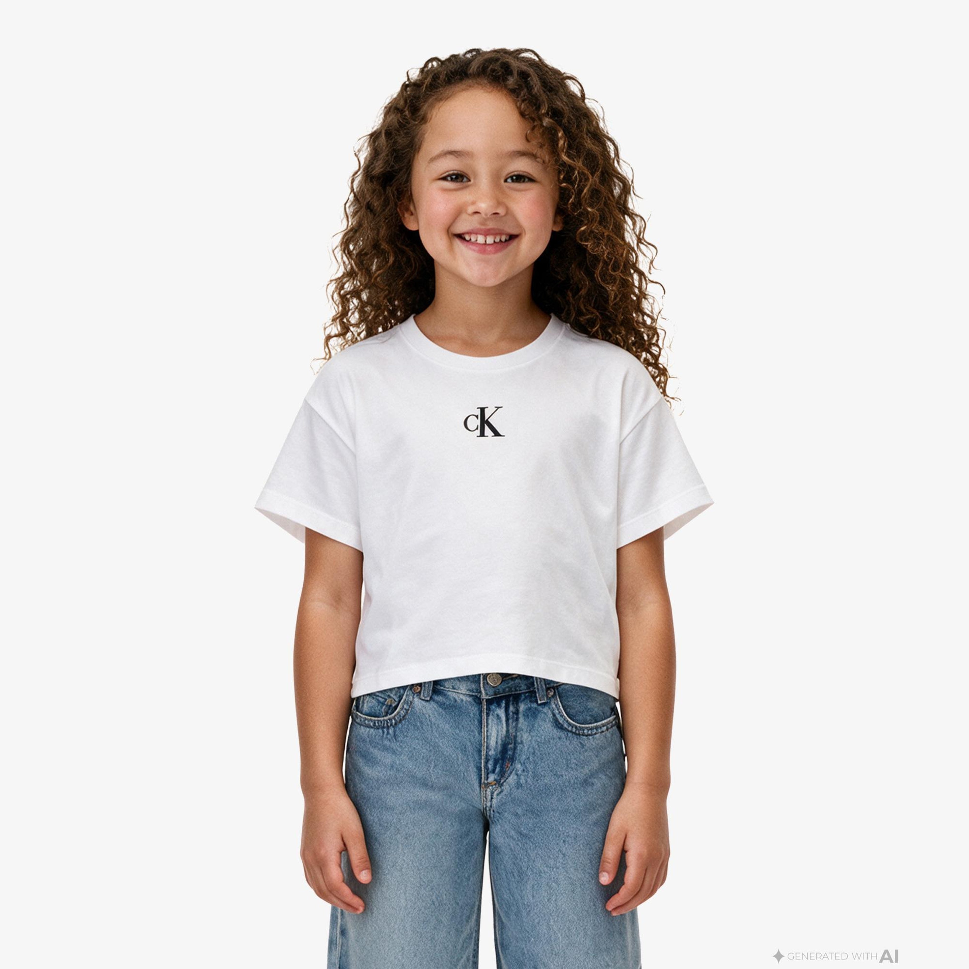 Calvin Klein Logo Boxy Çocuk Beyaz T-Shirt