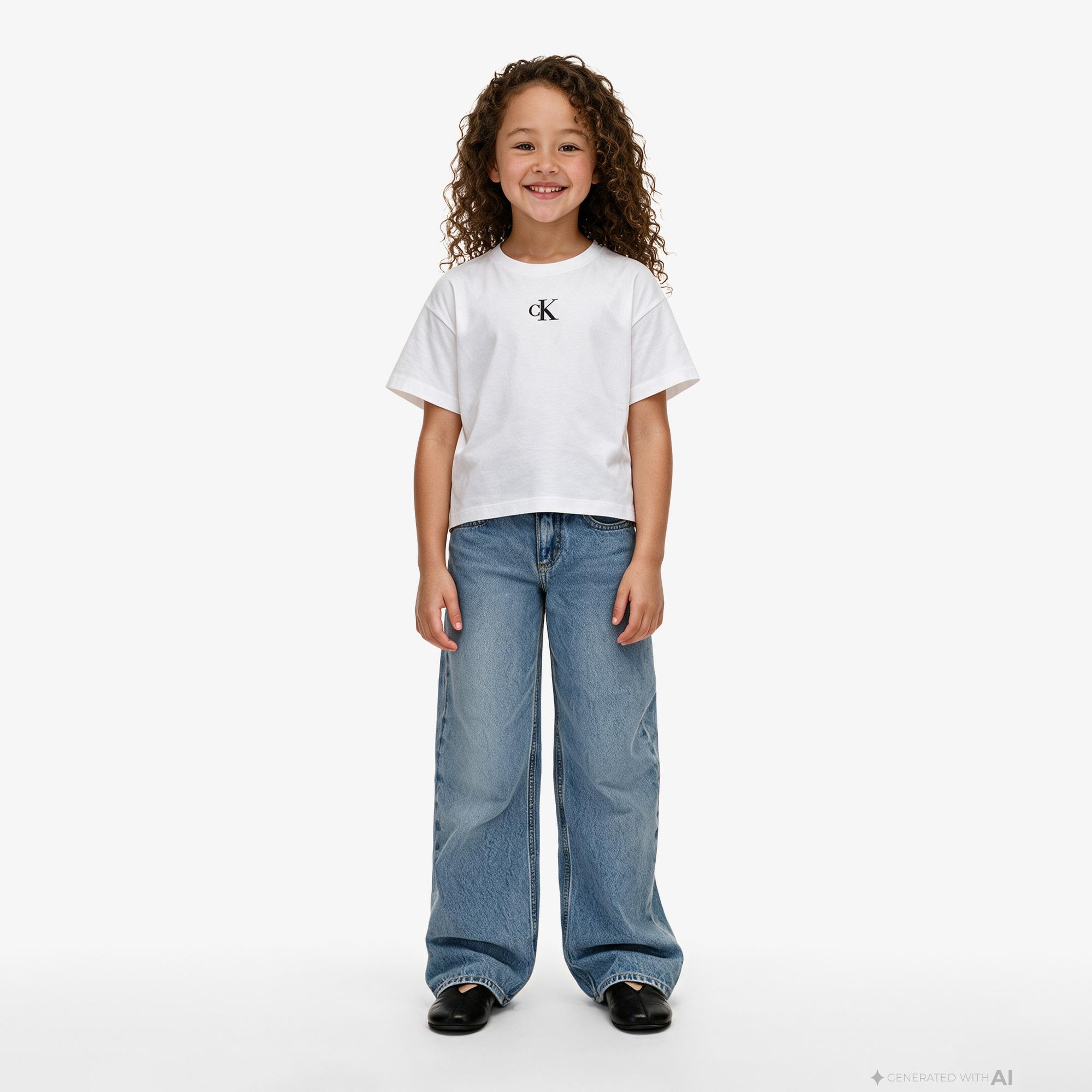 Calvin Klein Logo Boxy Çocuk Beyaz T-Shirt