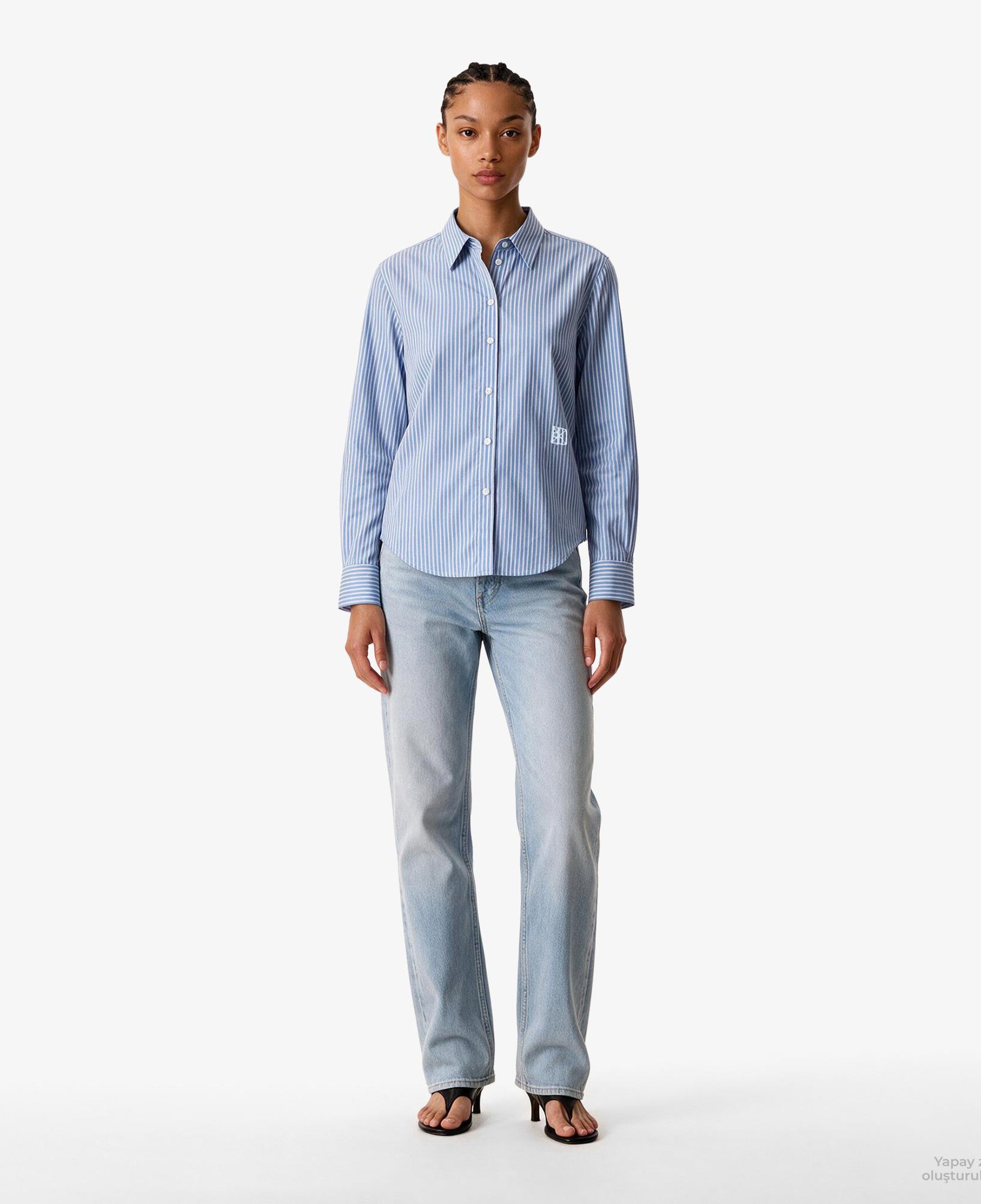 Calvin Klein Yarndye Cotton Poplin Regular Kadın Mavi Gömlek