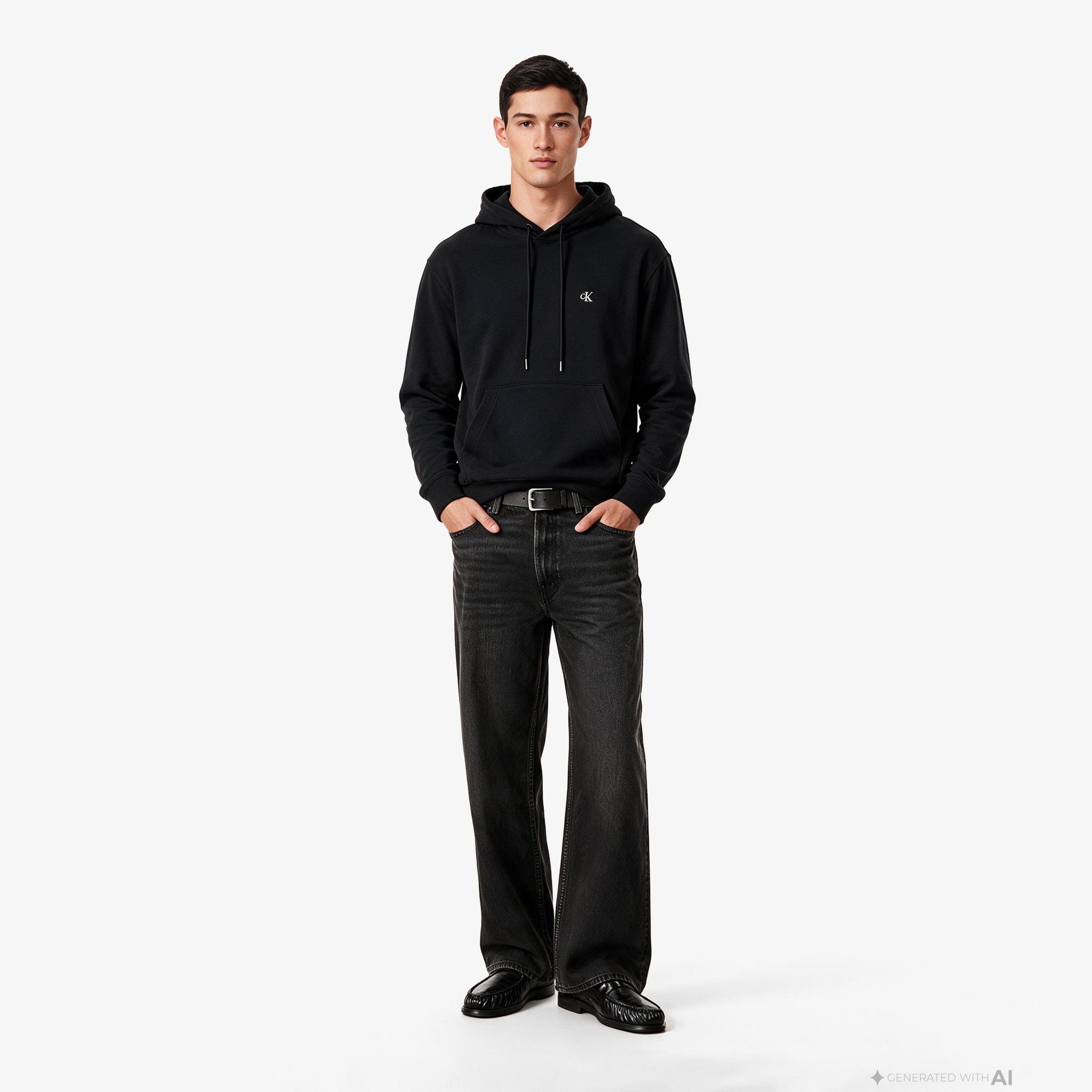 Calvin Klein Premium Terry Monogram Erkek Siyah Sweatshirt