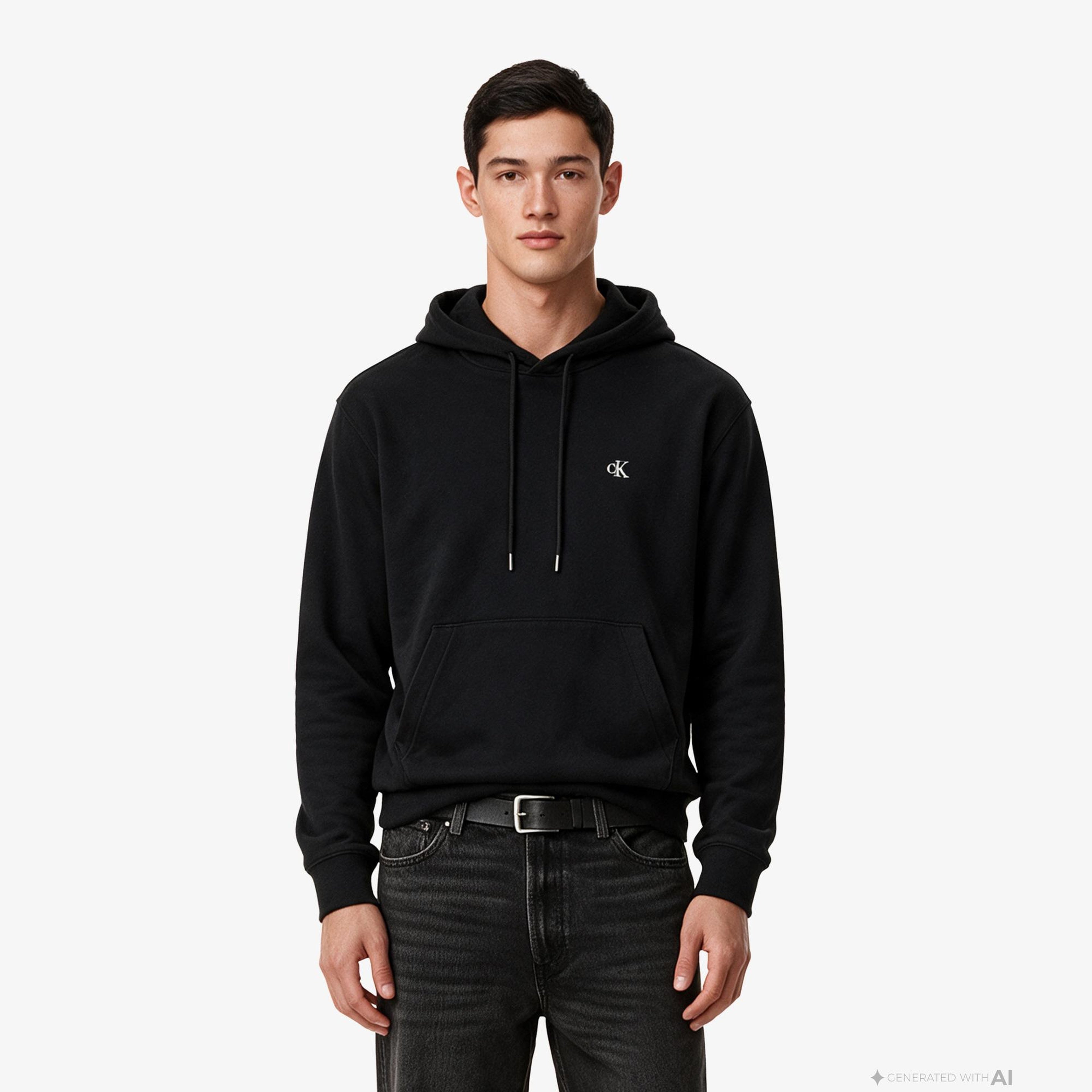 Calvin Klein Premium Terry Monogram Erkek Siyah Sweatshirt