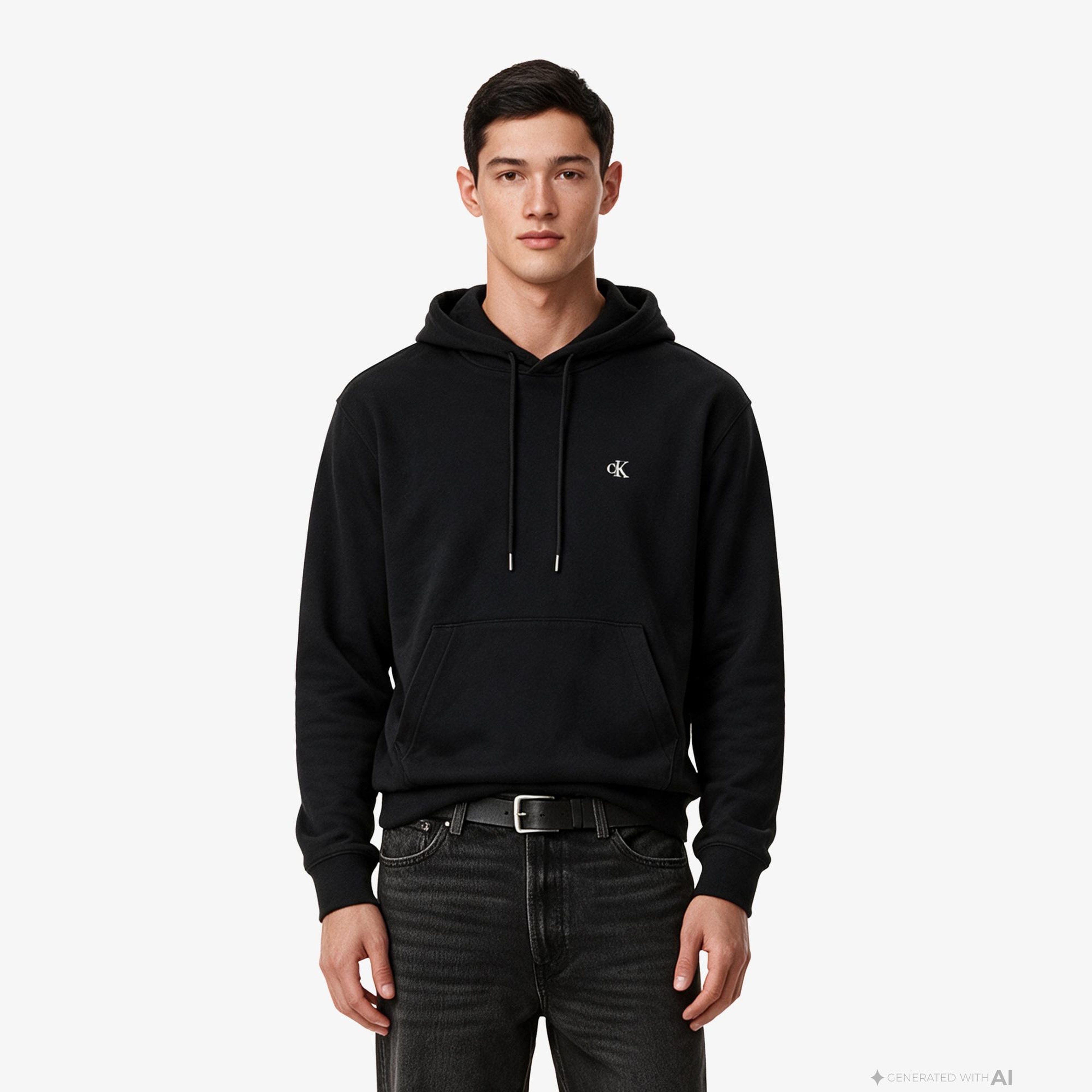 Calvin Klein Premium Terry Monogram Erkek Siyah Sweatshirt