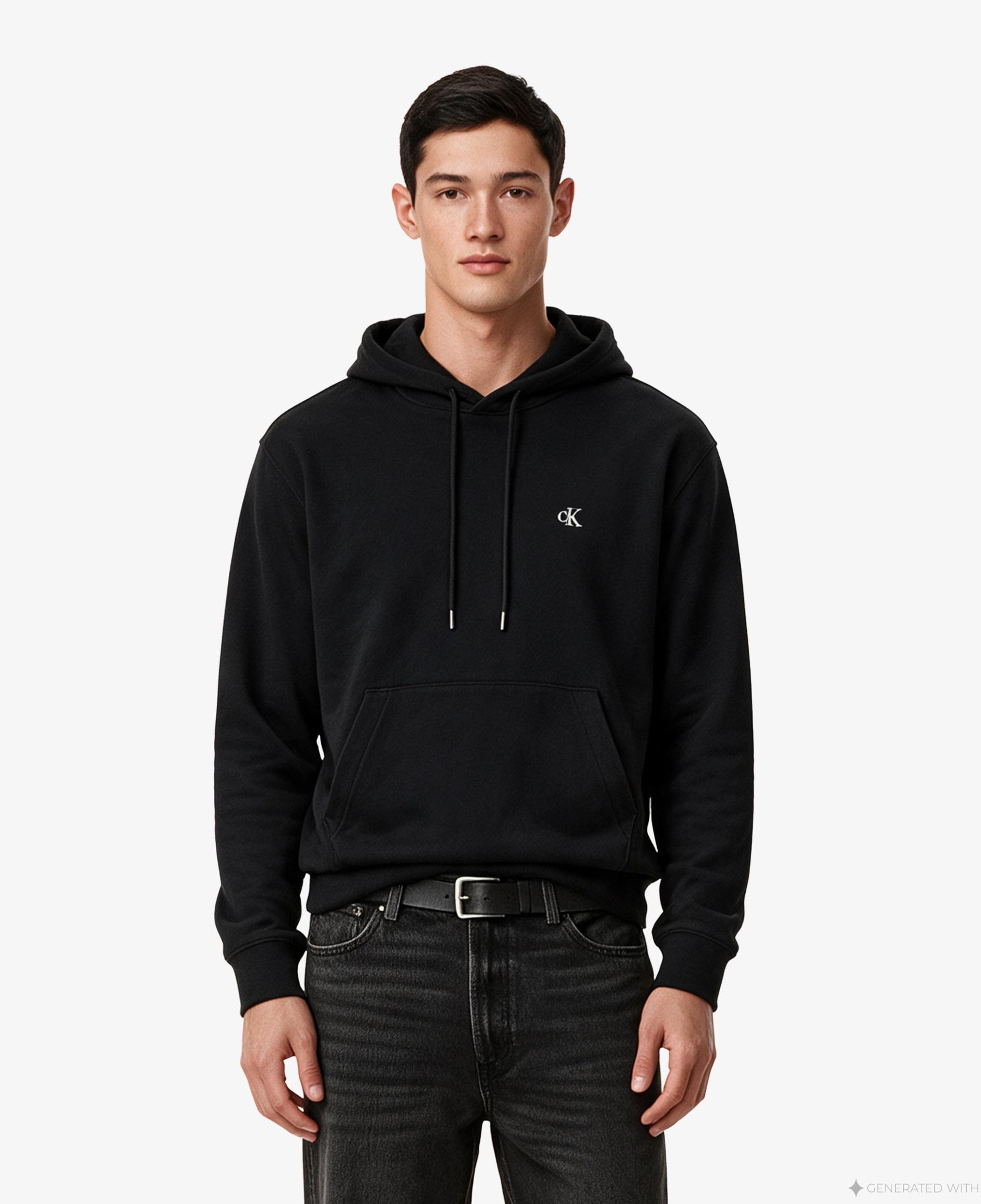 Calvin Klein Premium Terry Monogram Erkek Siyah Sweatshirt