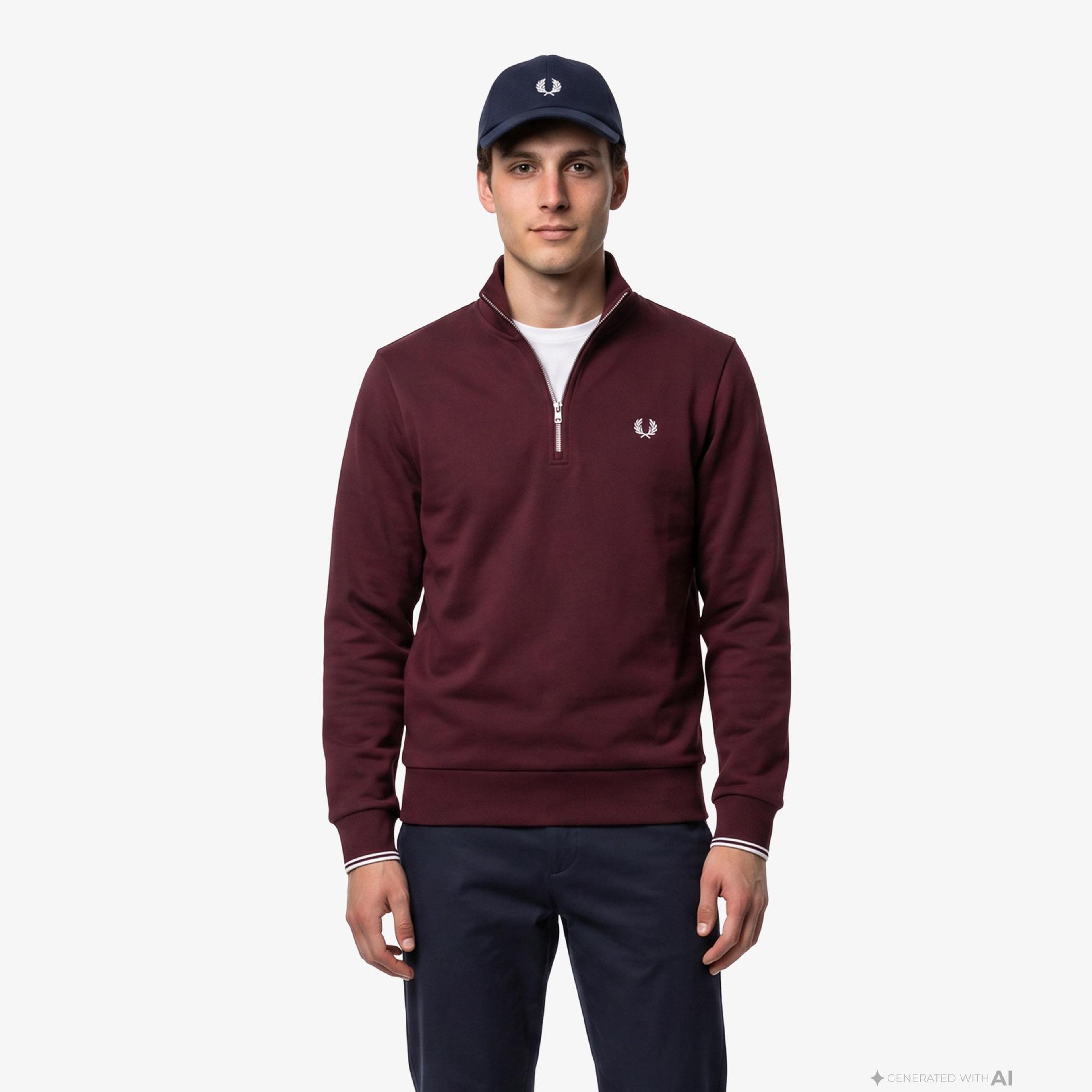 Fred Perry Half Zip Erkek Siyah Sweatshirt