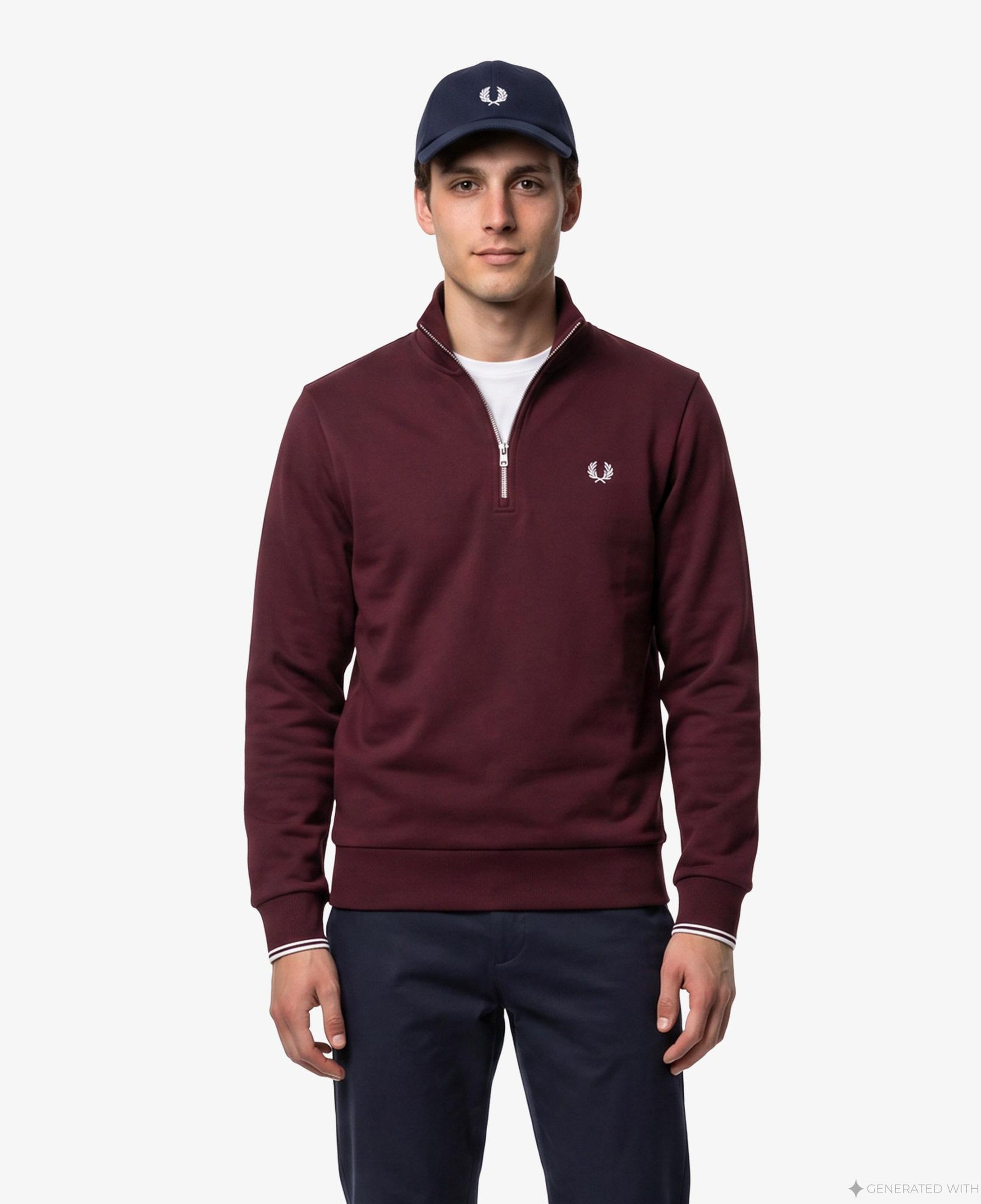 Fred Perry Half Zip Erkek Siyah Sweatshirt