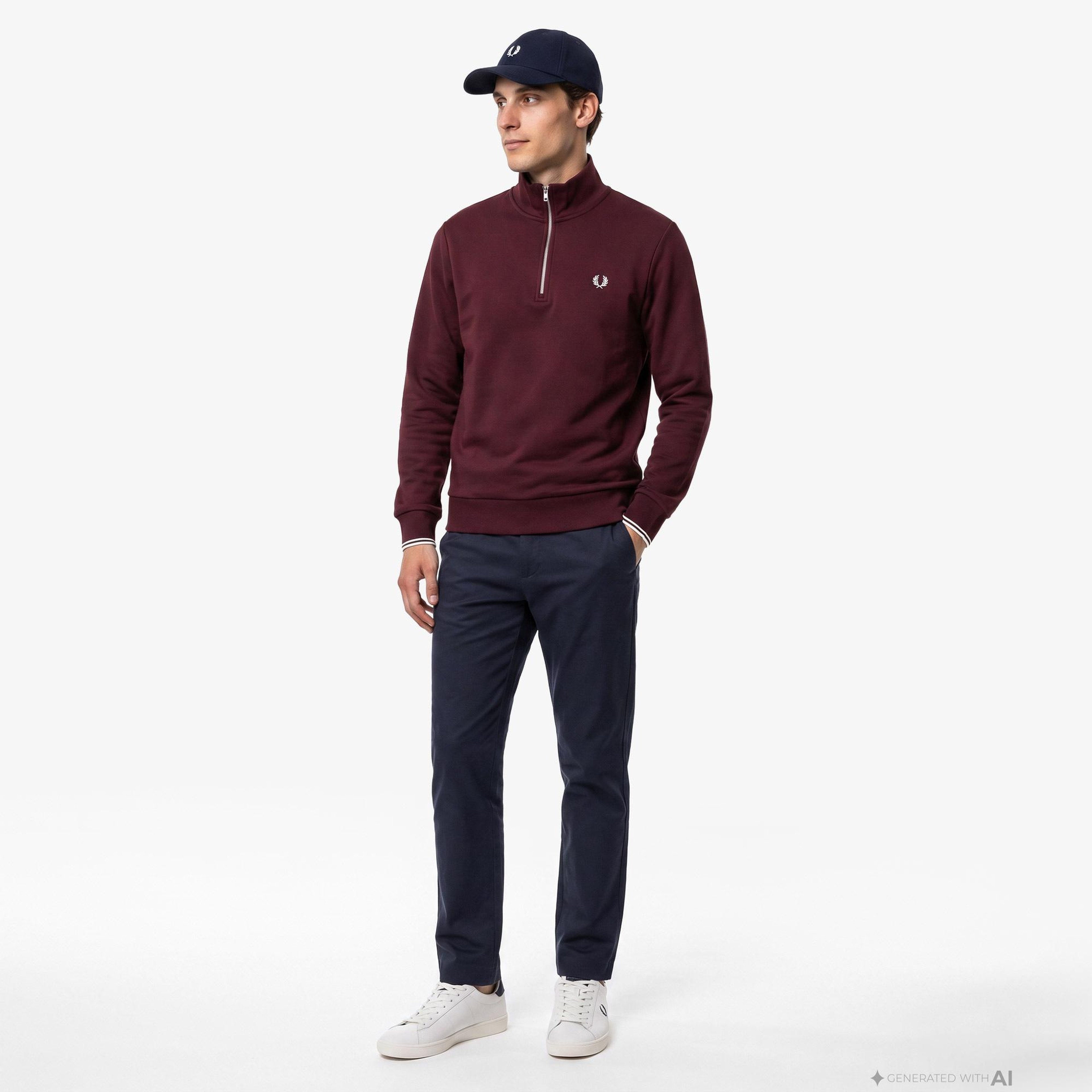 Fred Perry Half Zip Erkek Siyah Sweatshirt
