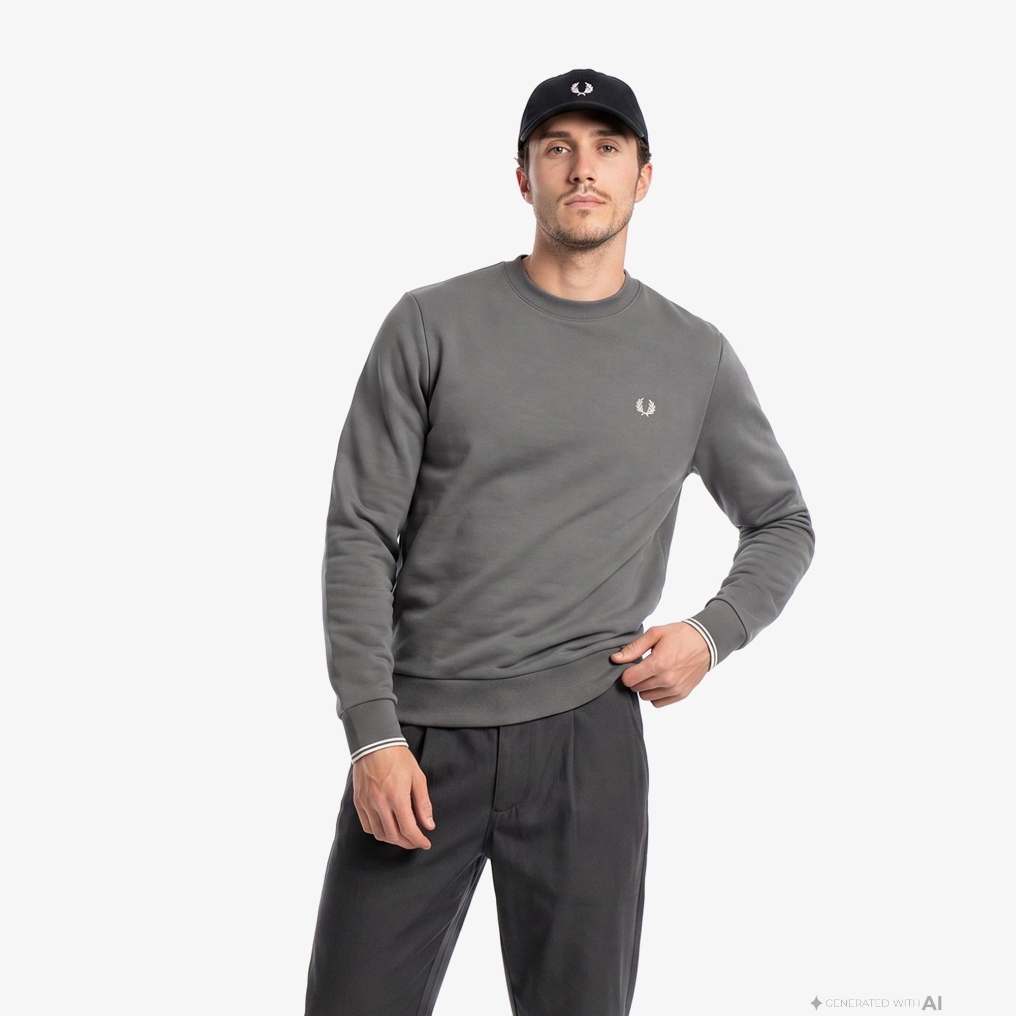 Fred Perry Crew Neck Erkek Beyaz Sweatshirt