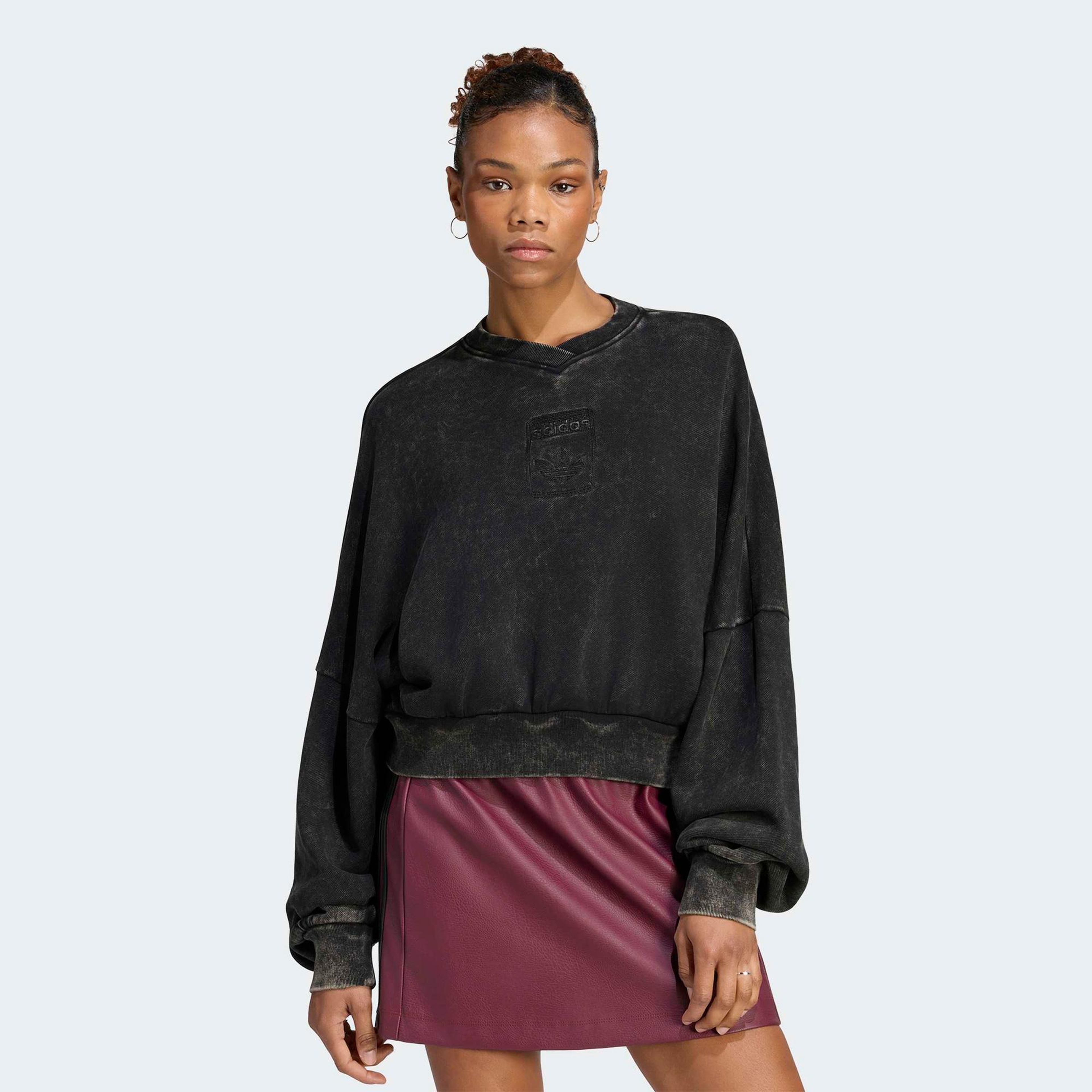 adidas Cropped Kadın Siyah Sweatshirt