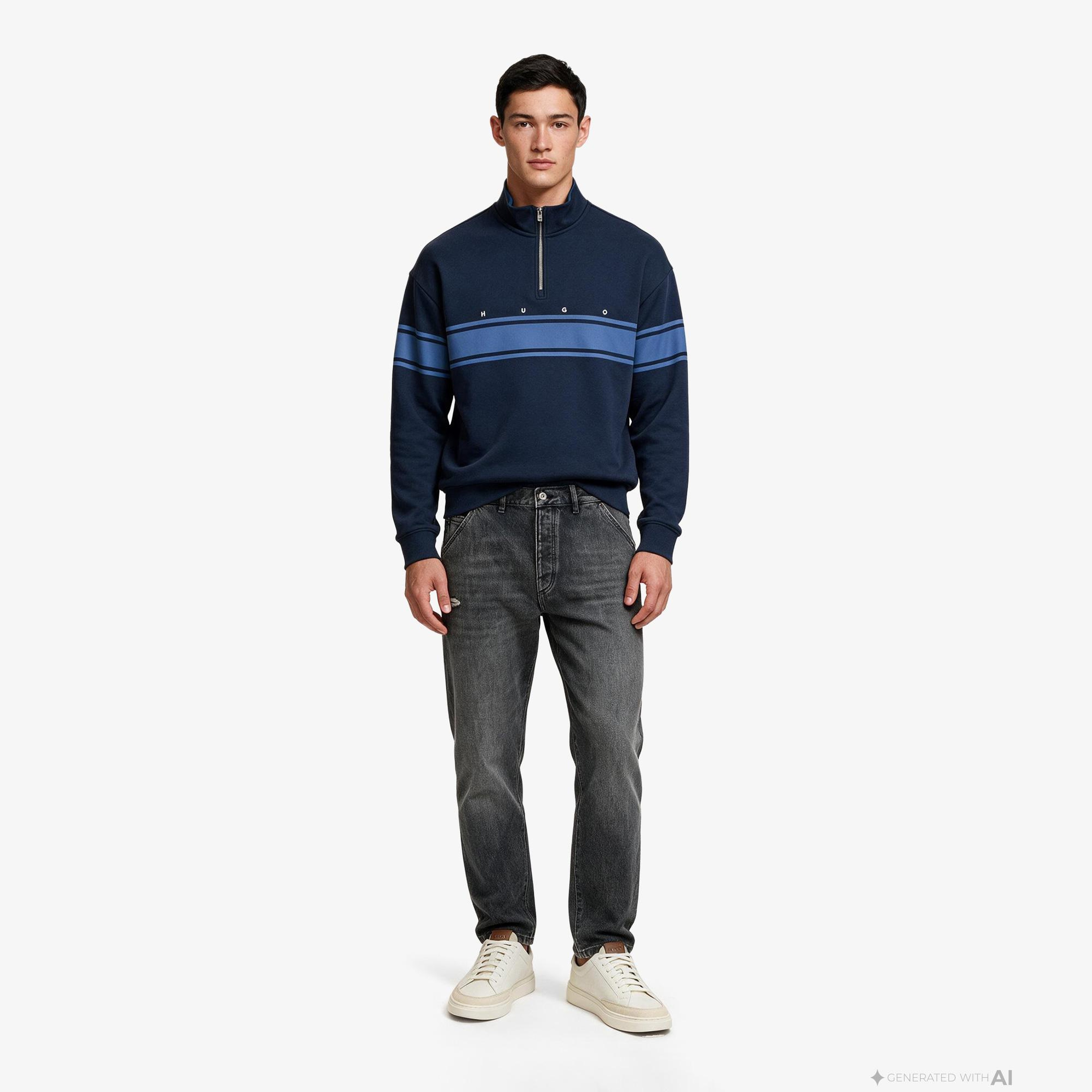 Hugo Demsizip Erkek Lacivert Sweatshirt
