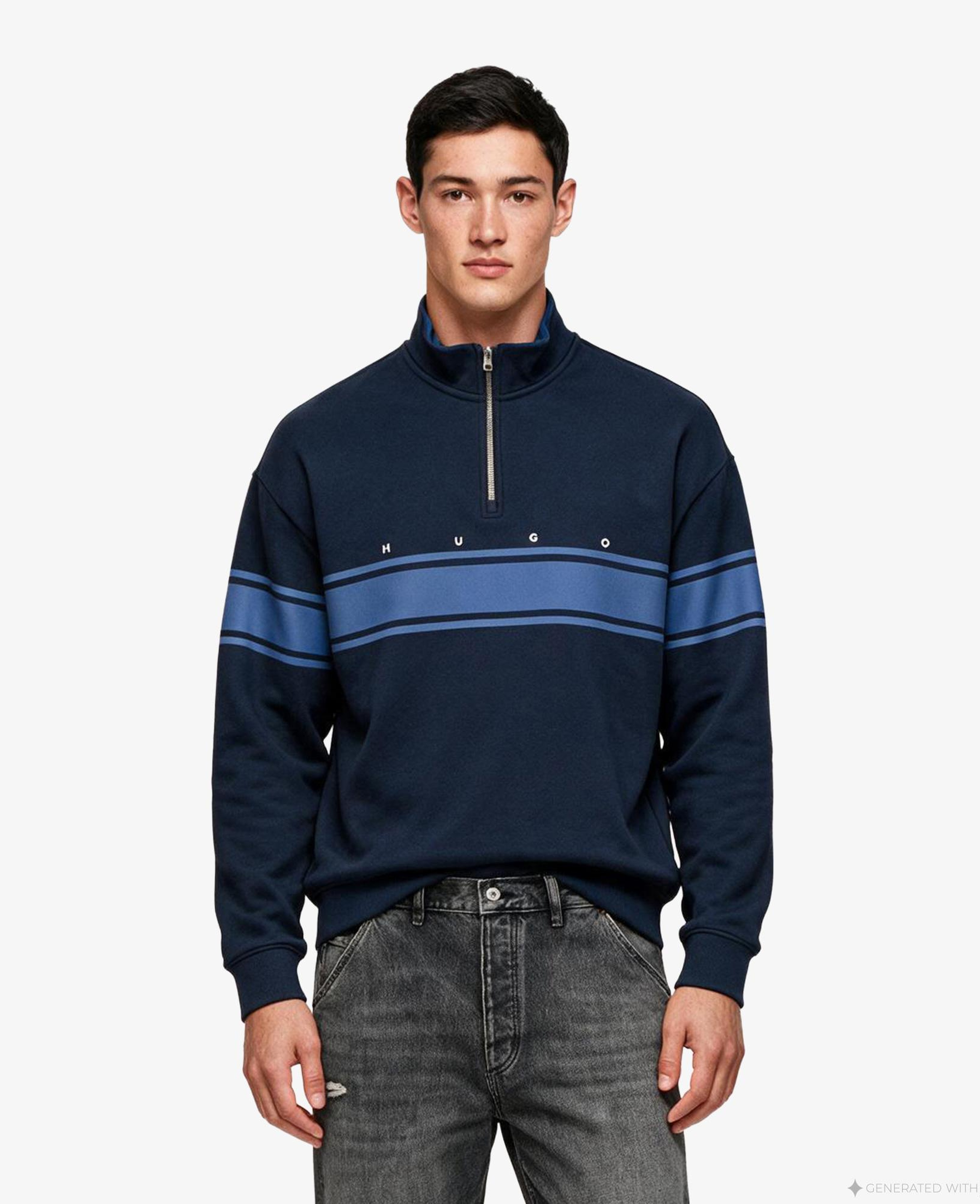 Hugo Demsizip Erkek Lacivert Sweatshirt