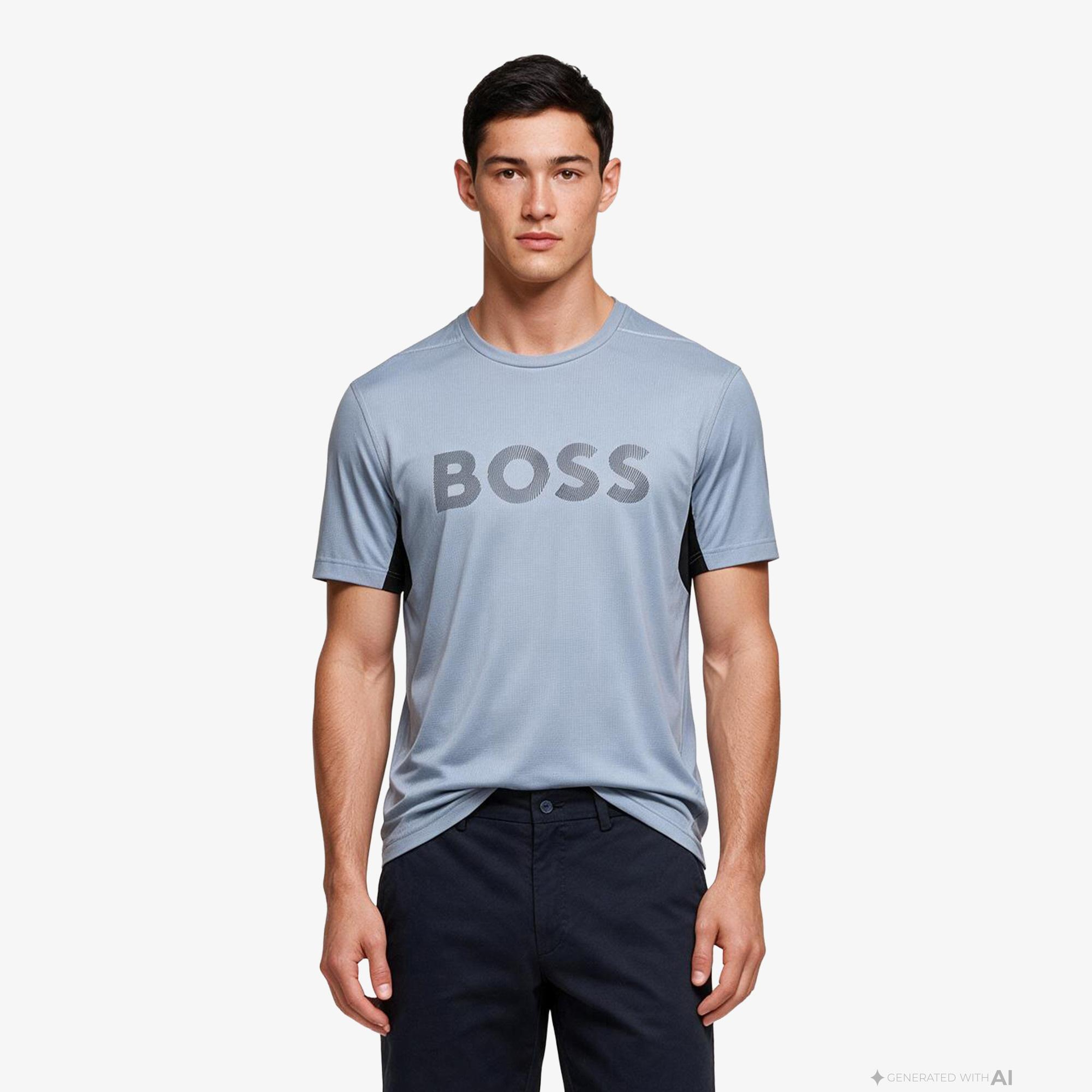 Boss Active Logo Erkek Gri T-Shirt