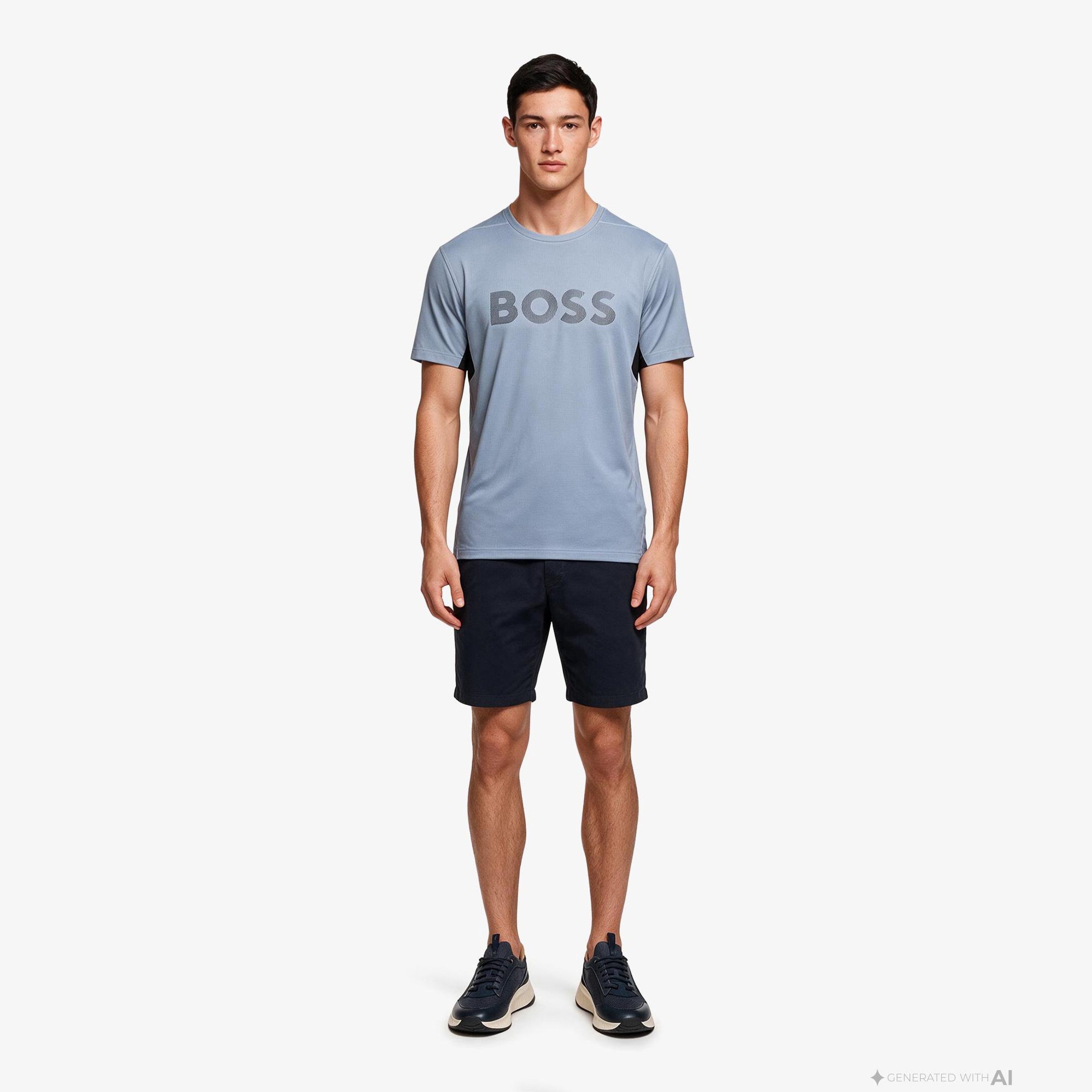 Boss Active Logo Erkek Gri T-Shirt