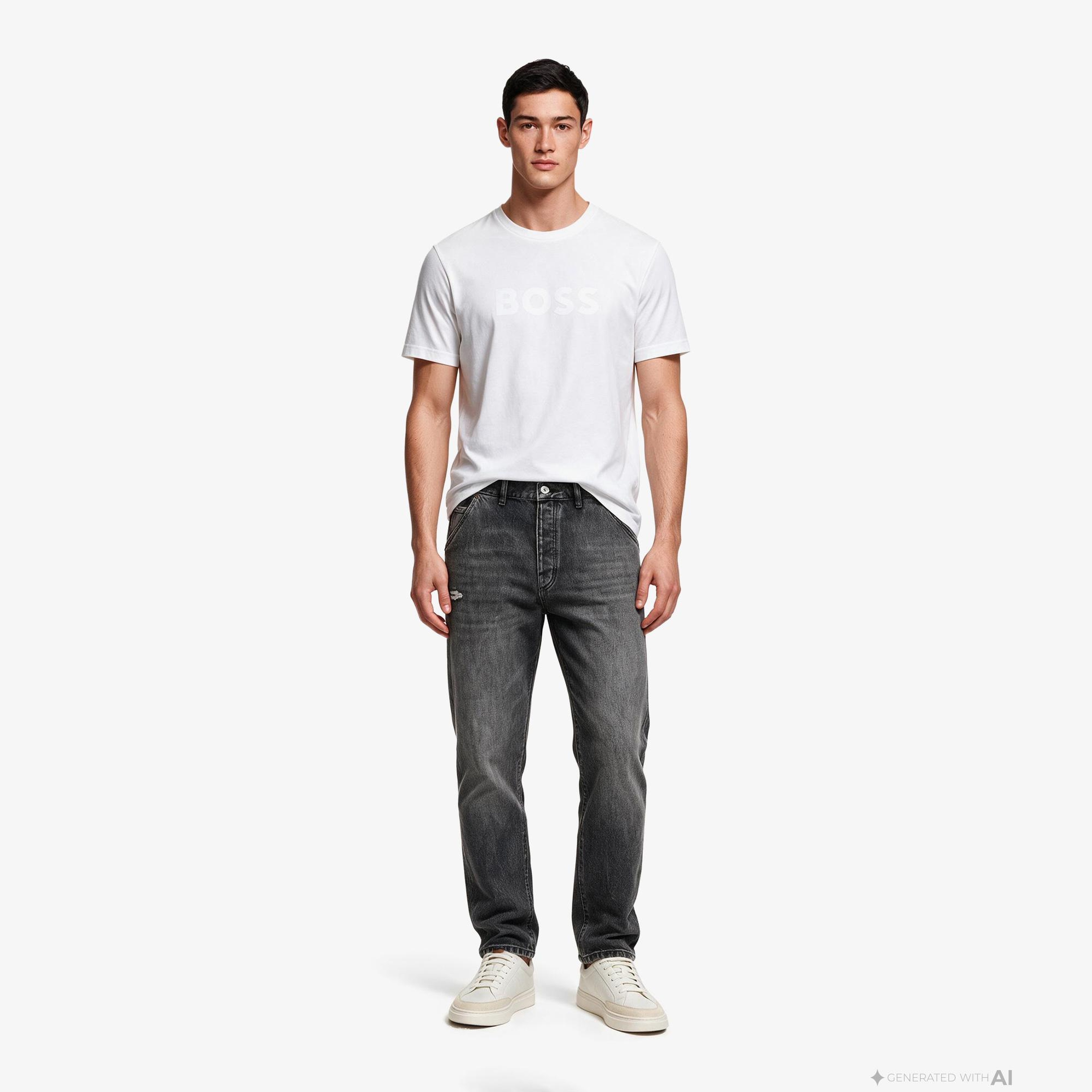 Boss Logo Erkek Beyaz T-Shirt