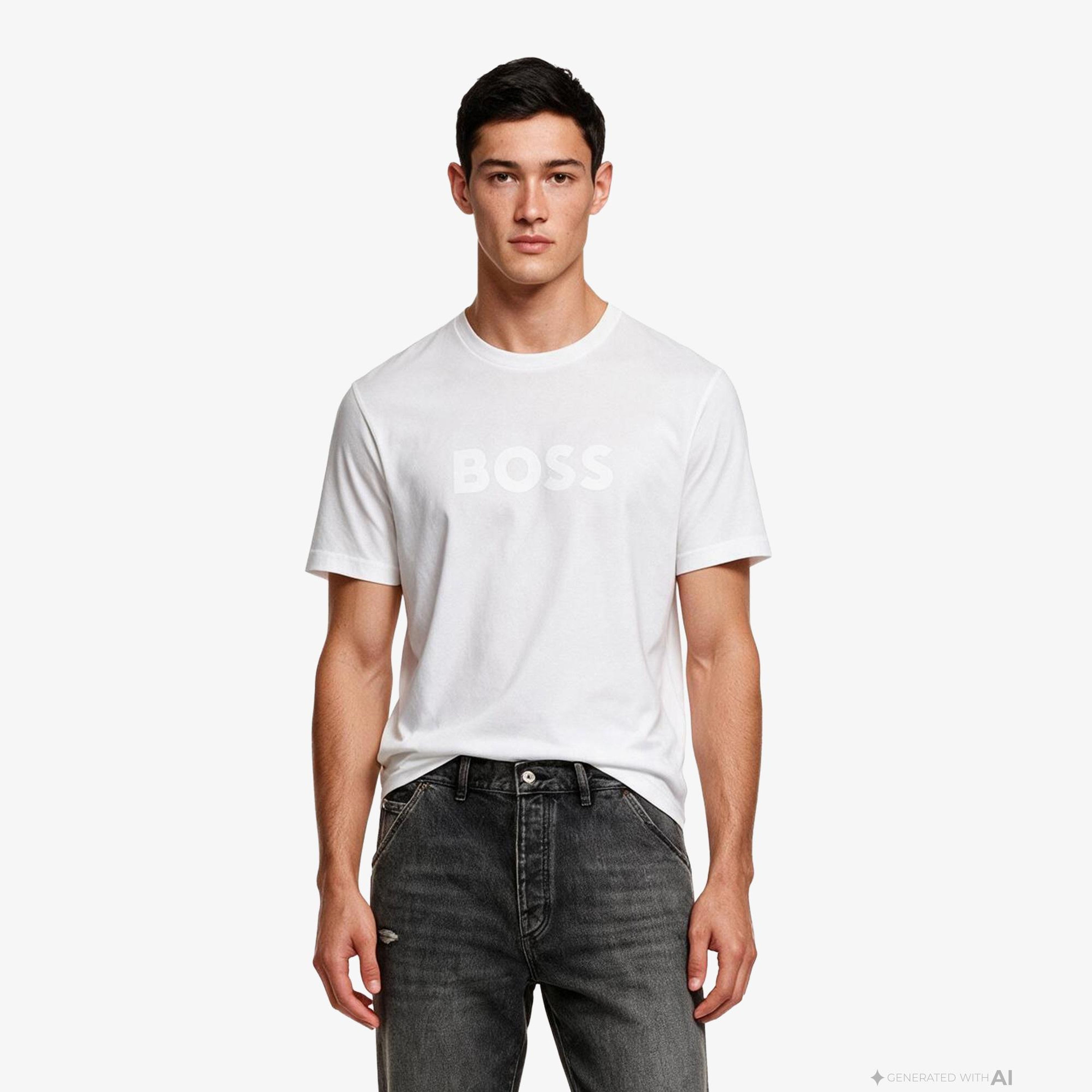 Boss Logo Erkek Beyaz T-Shirt