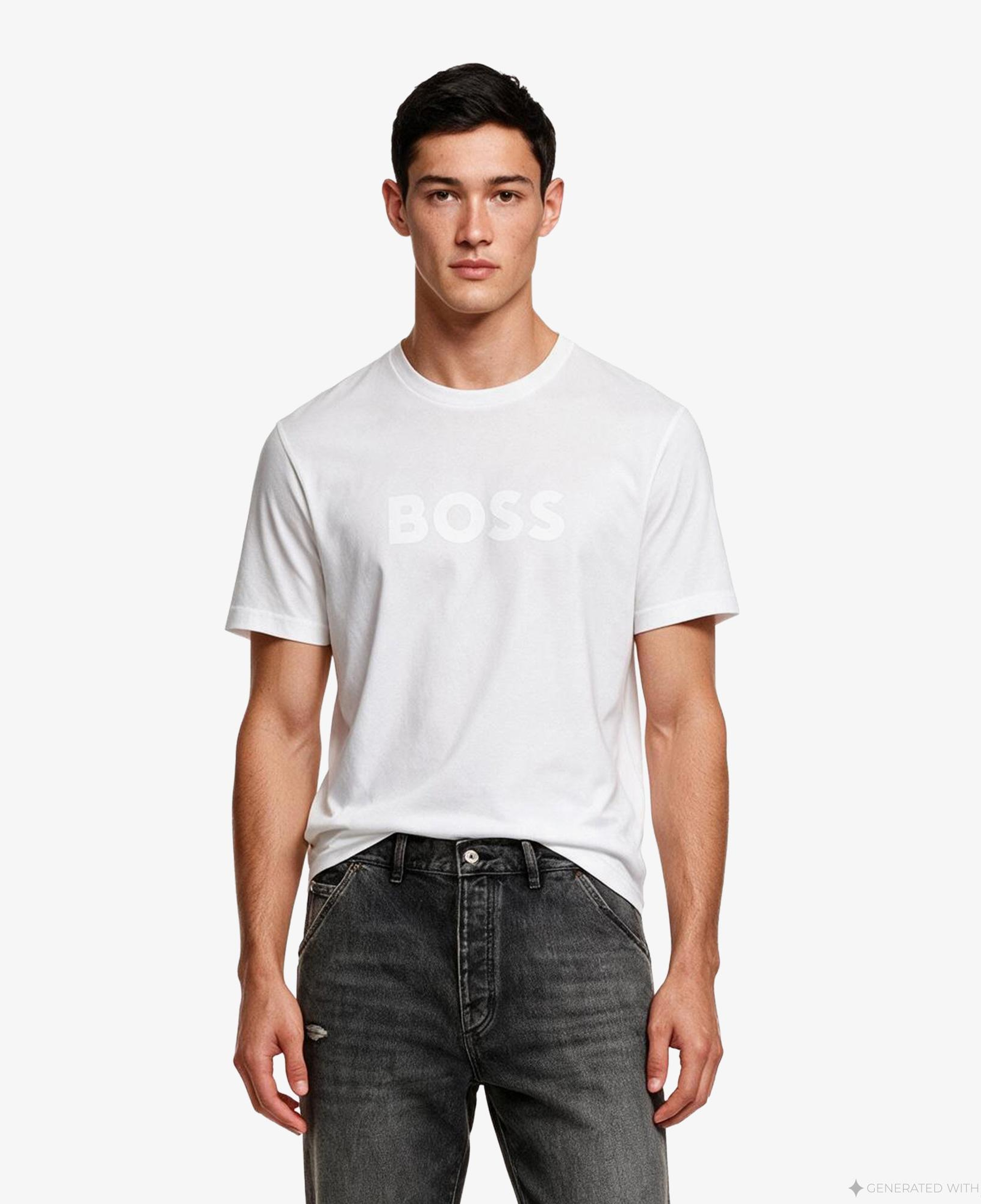 Boss Logo Erkek Beyaz T-Shirt