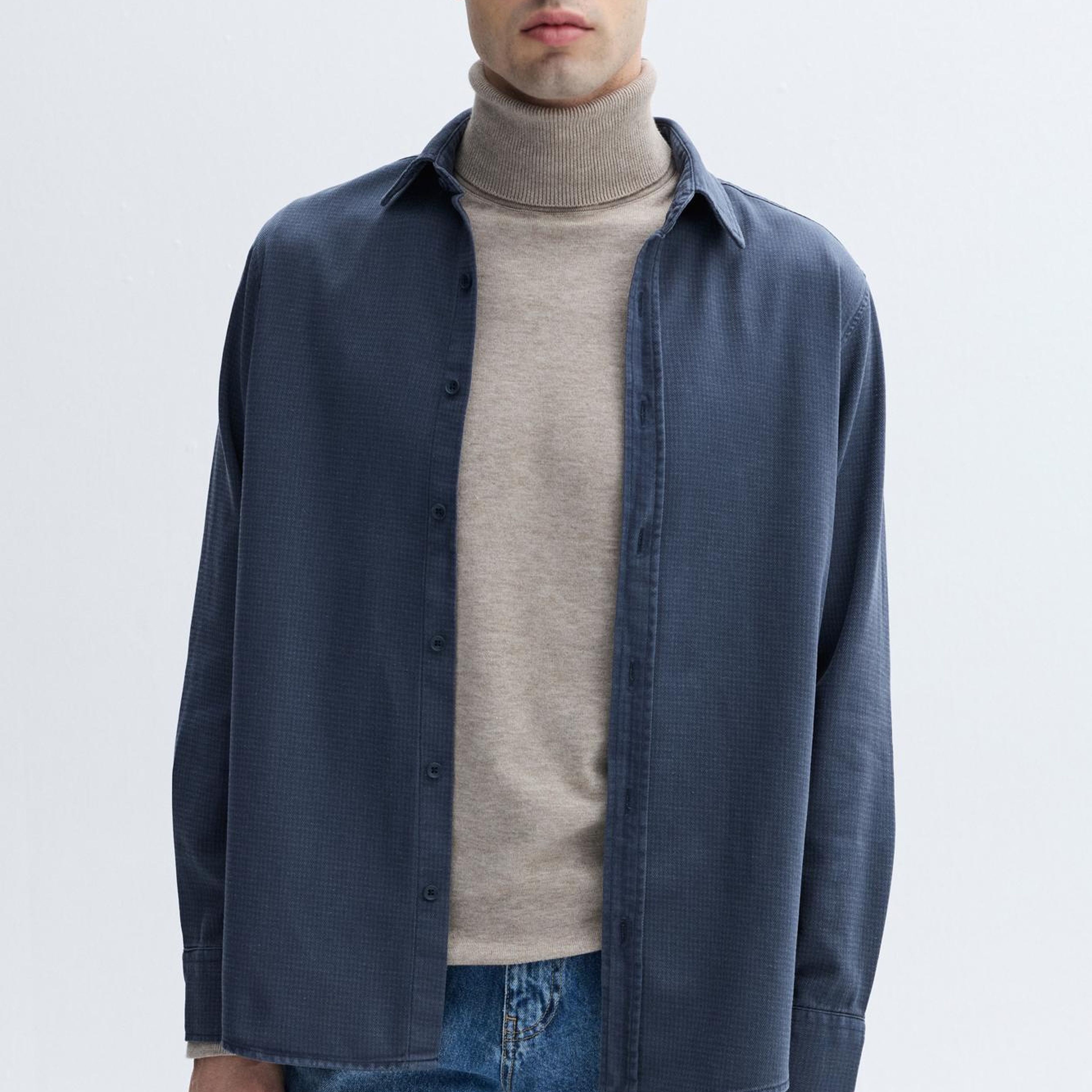 Erkek İndigo Regular Fit Uzun Kollu Gömlek