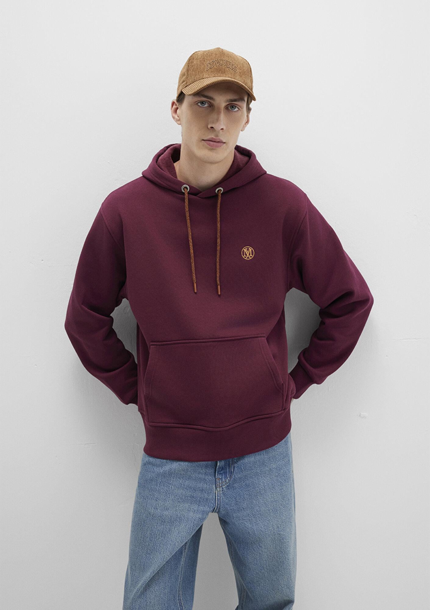 Mavi Mavi Logo Nakışlı Kapüşonlu Bordo Sweatshirt 065809-70426