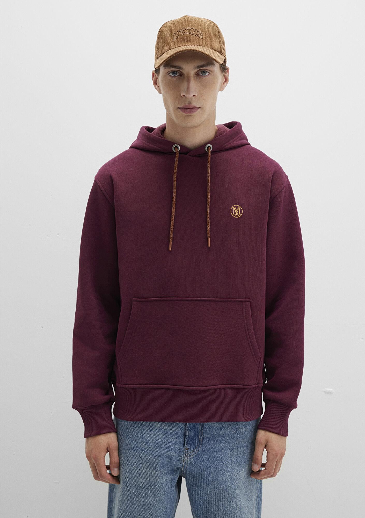 Mavi Mavi Logo Nakışlı Kapüşonlu Bordo Sweatshirt 065809-70426