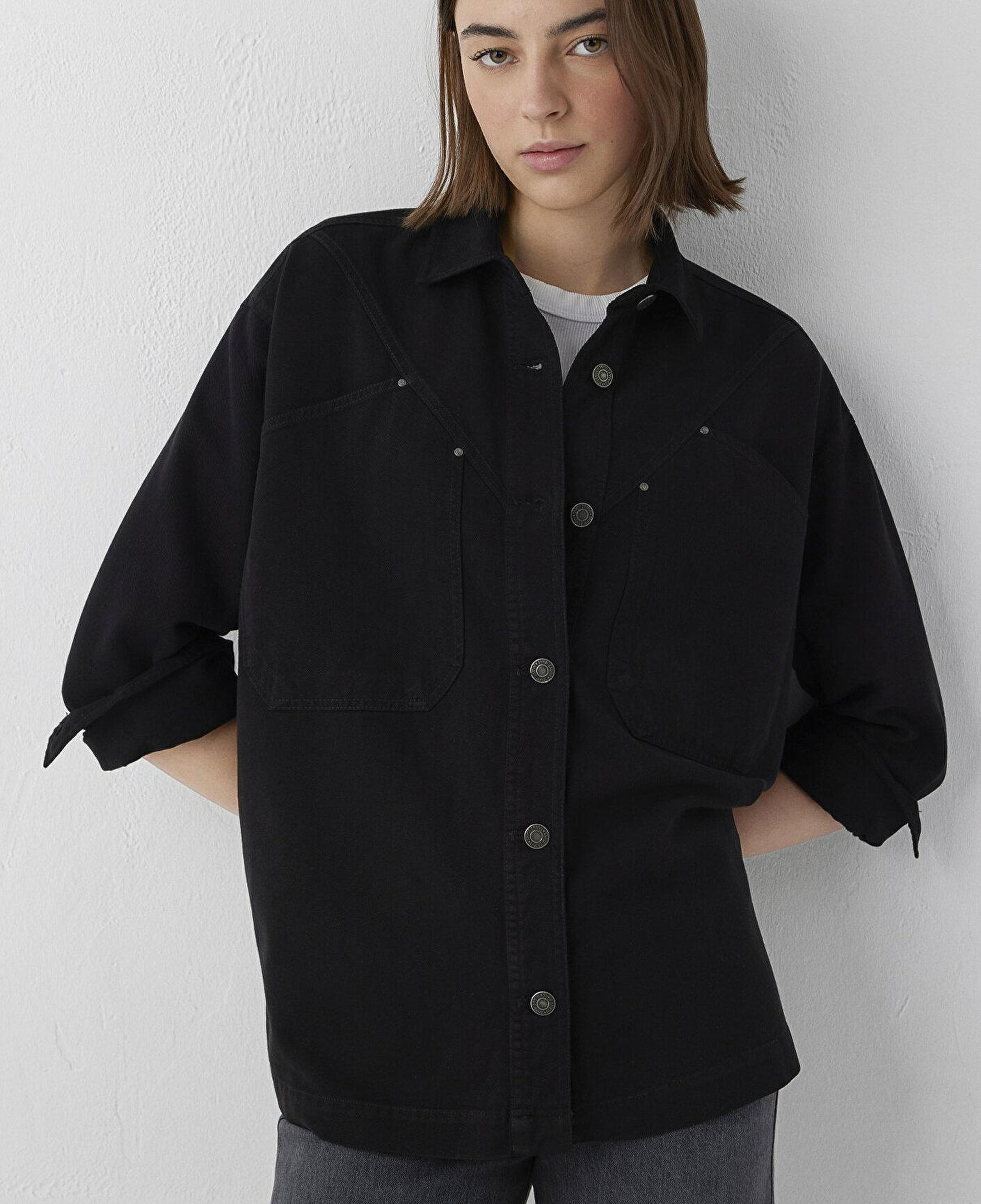 Mavi Siyah Gömlek Oversize / Geniş Kesim 1211019-900