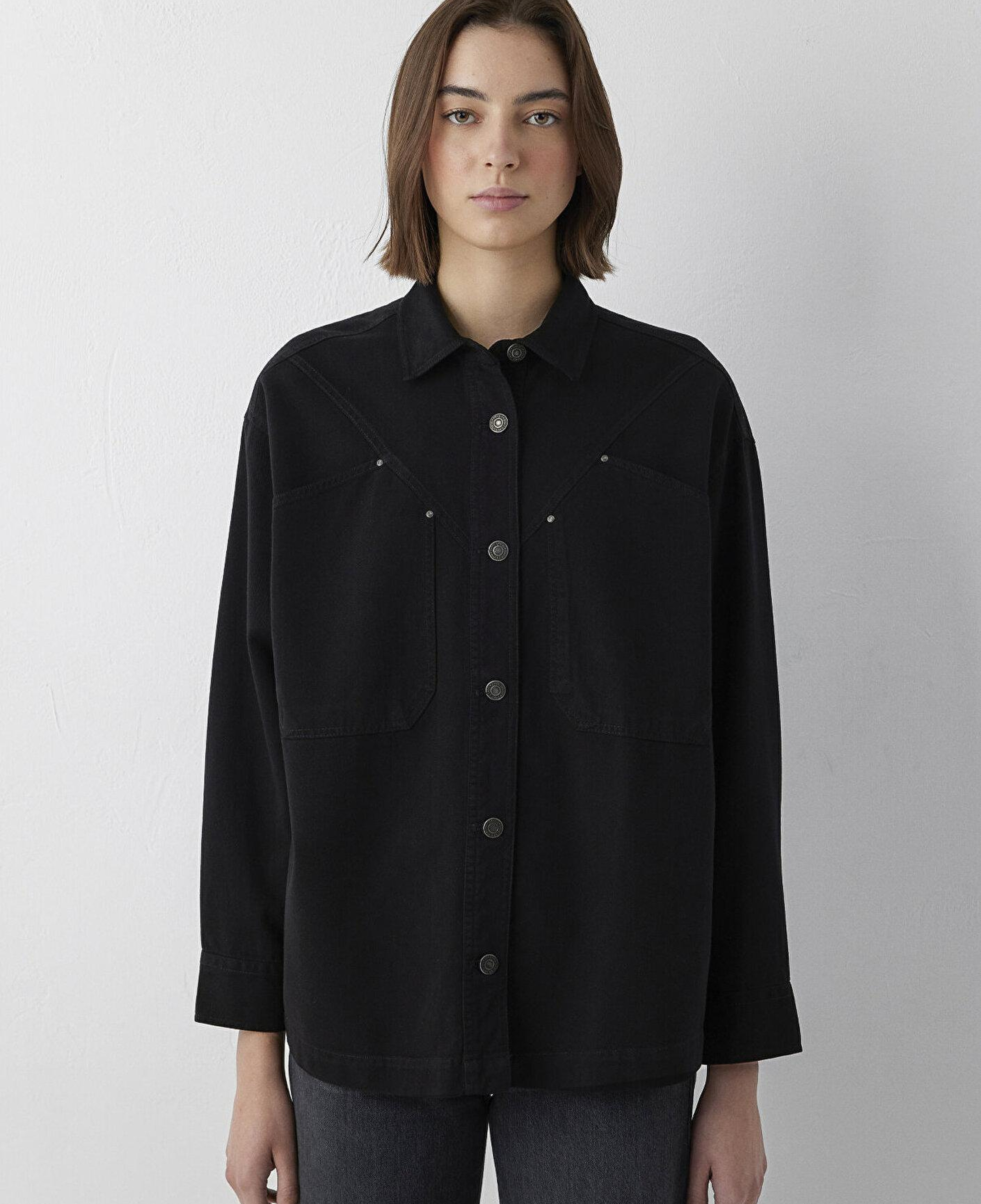 Mavi Siyah Gömlek Oversize / Geniş Kesim 1211019-900