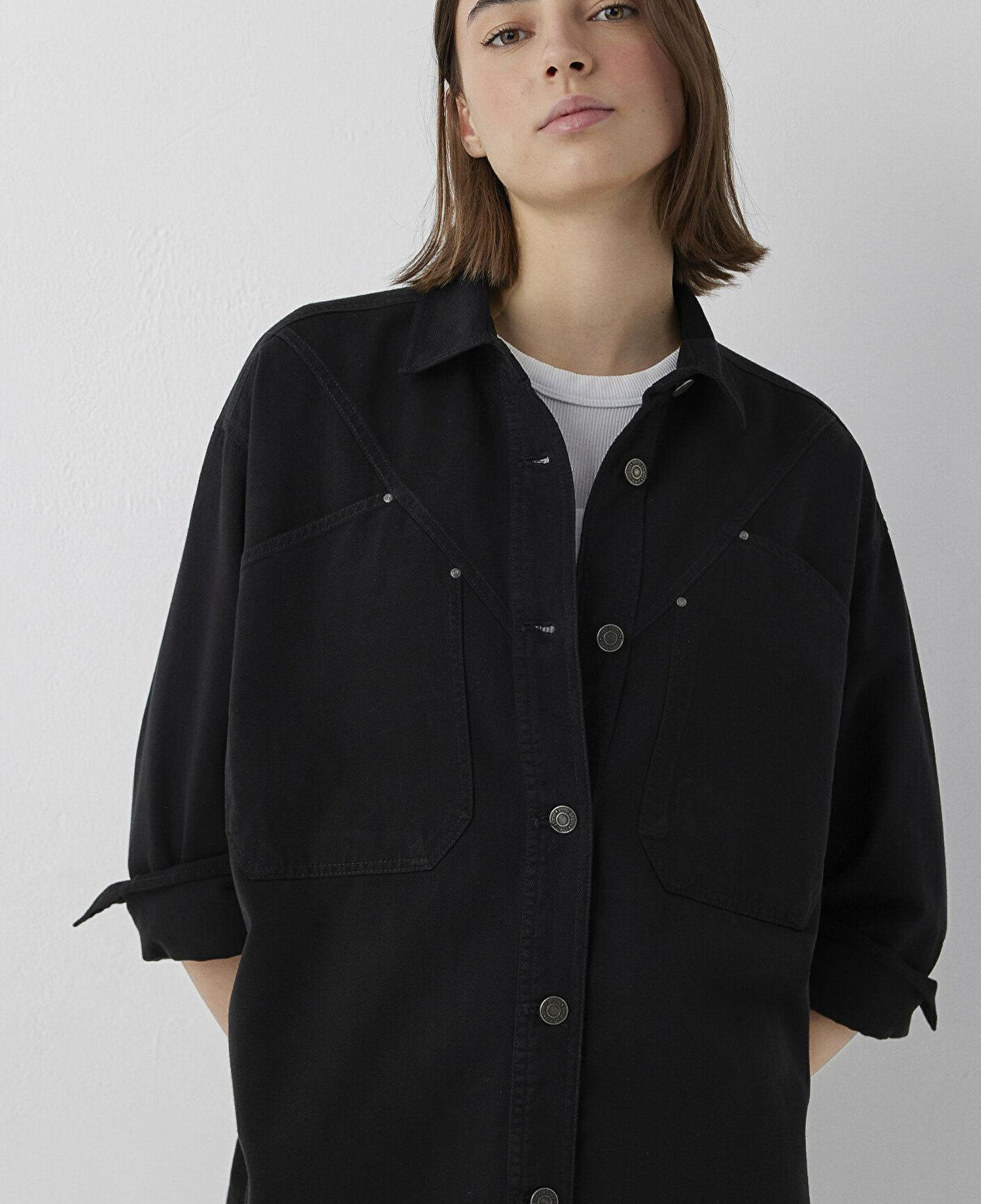 Mavi Siyah Gömlek Oversize / Geniş Kesim 1211019-900