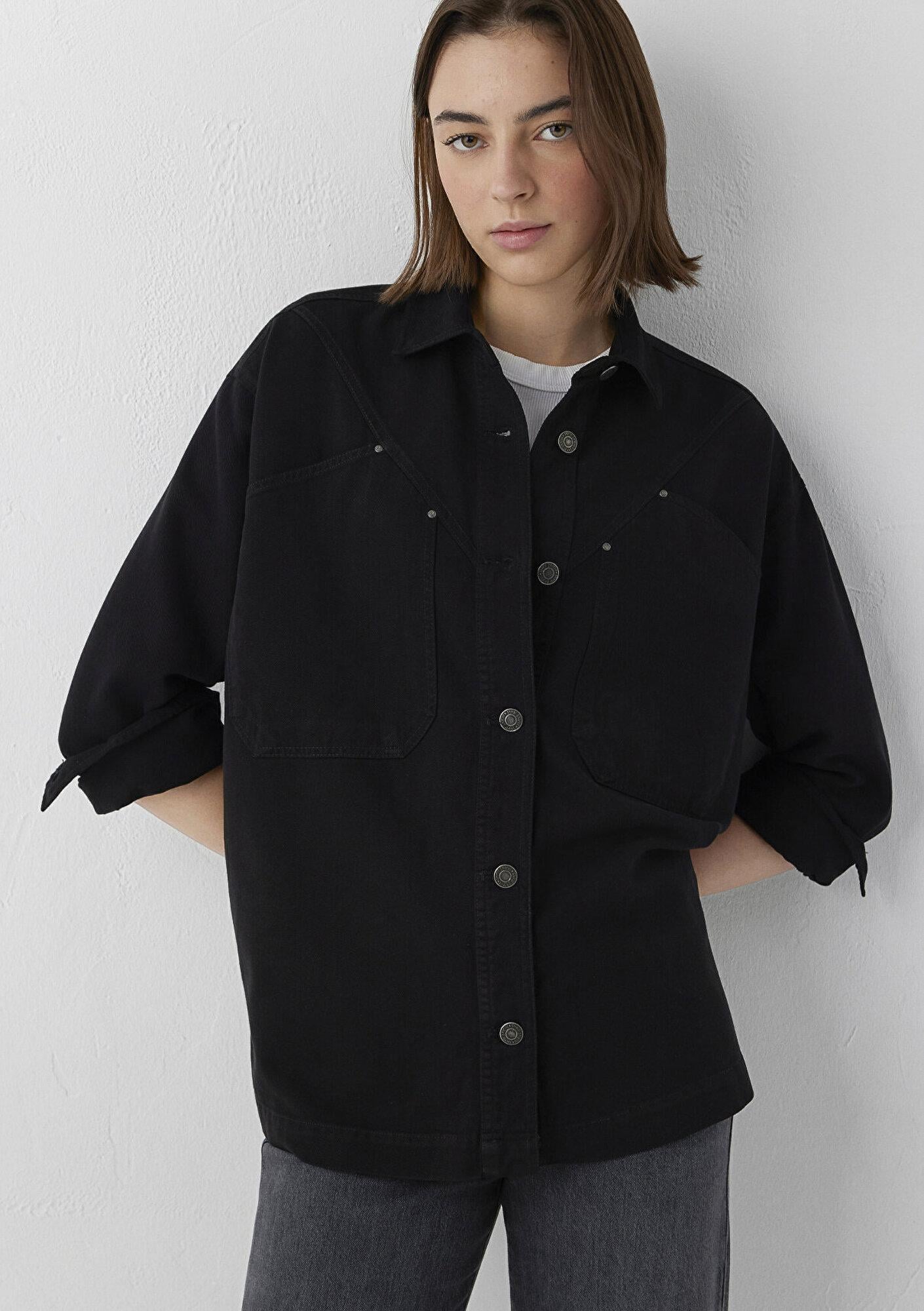 Mavi Siyah Gömlek Oversize / Geniş Kesim 1211019-900