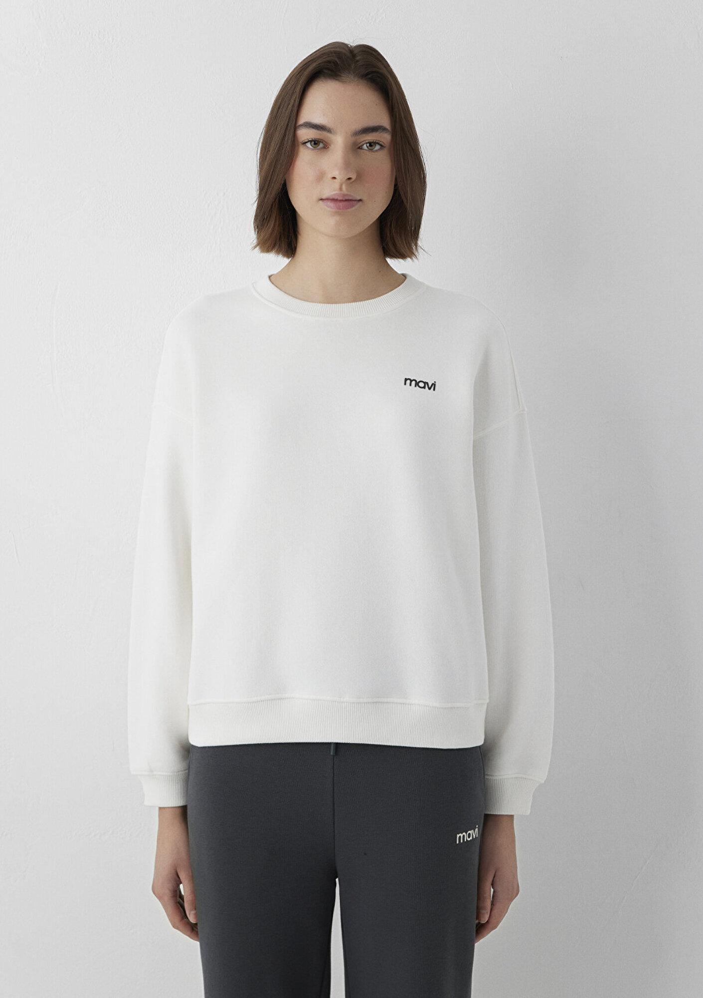 Mavi Mavi Logo Baskılı Ekru Sweatshirt 1S10490-80194