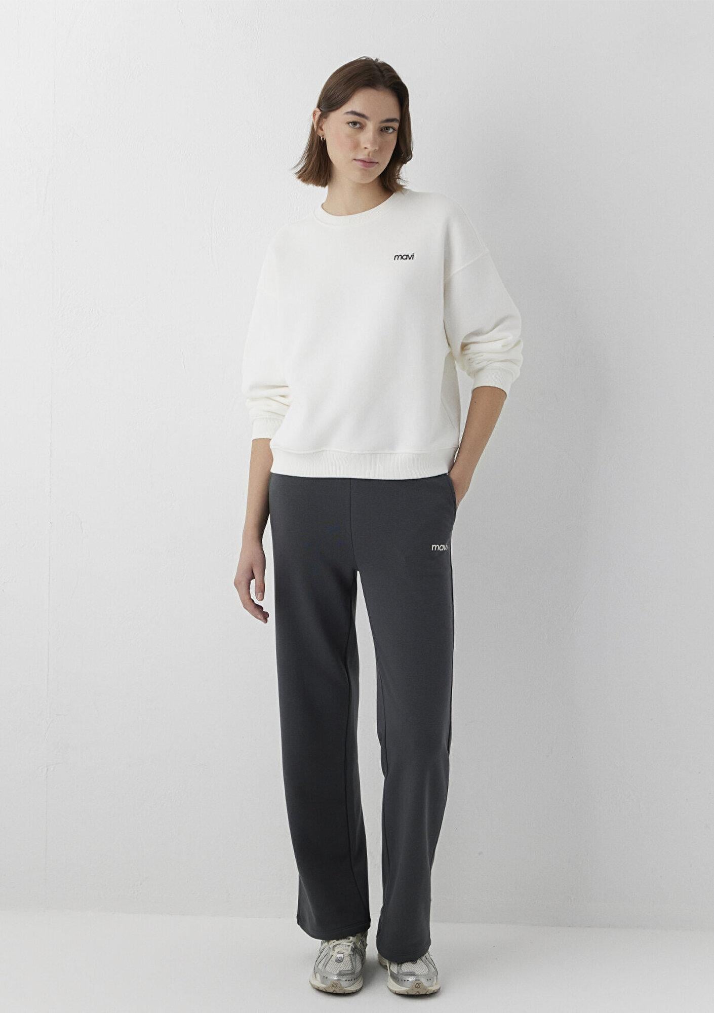 Mavi Mavi Logo Baskılı Ekru Sweatshirt 1S10490-80194
