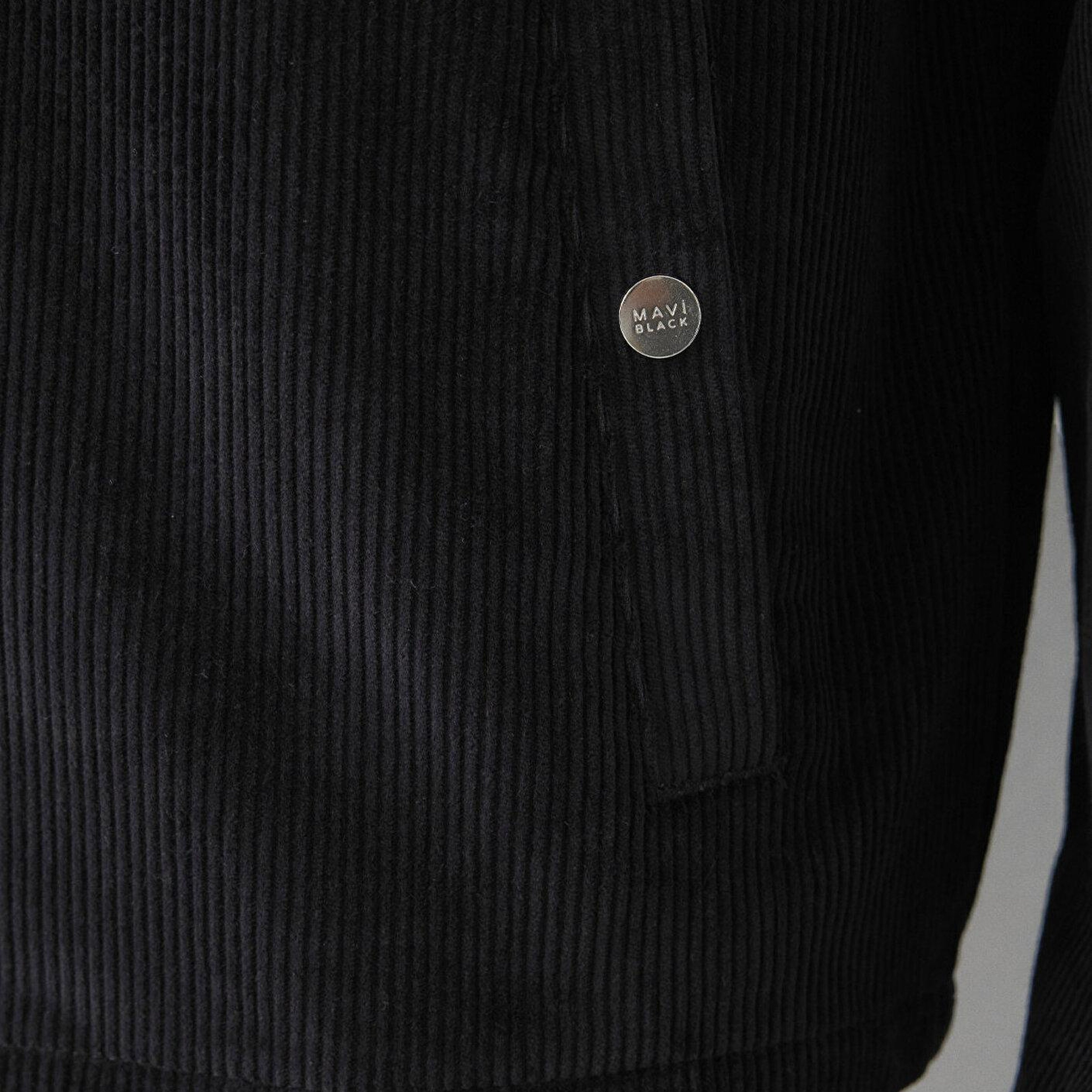 Mavi Siyah Kadife Gömlek Loose Fit / Bol Rahat Kesim 0220364-71379