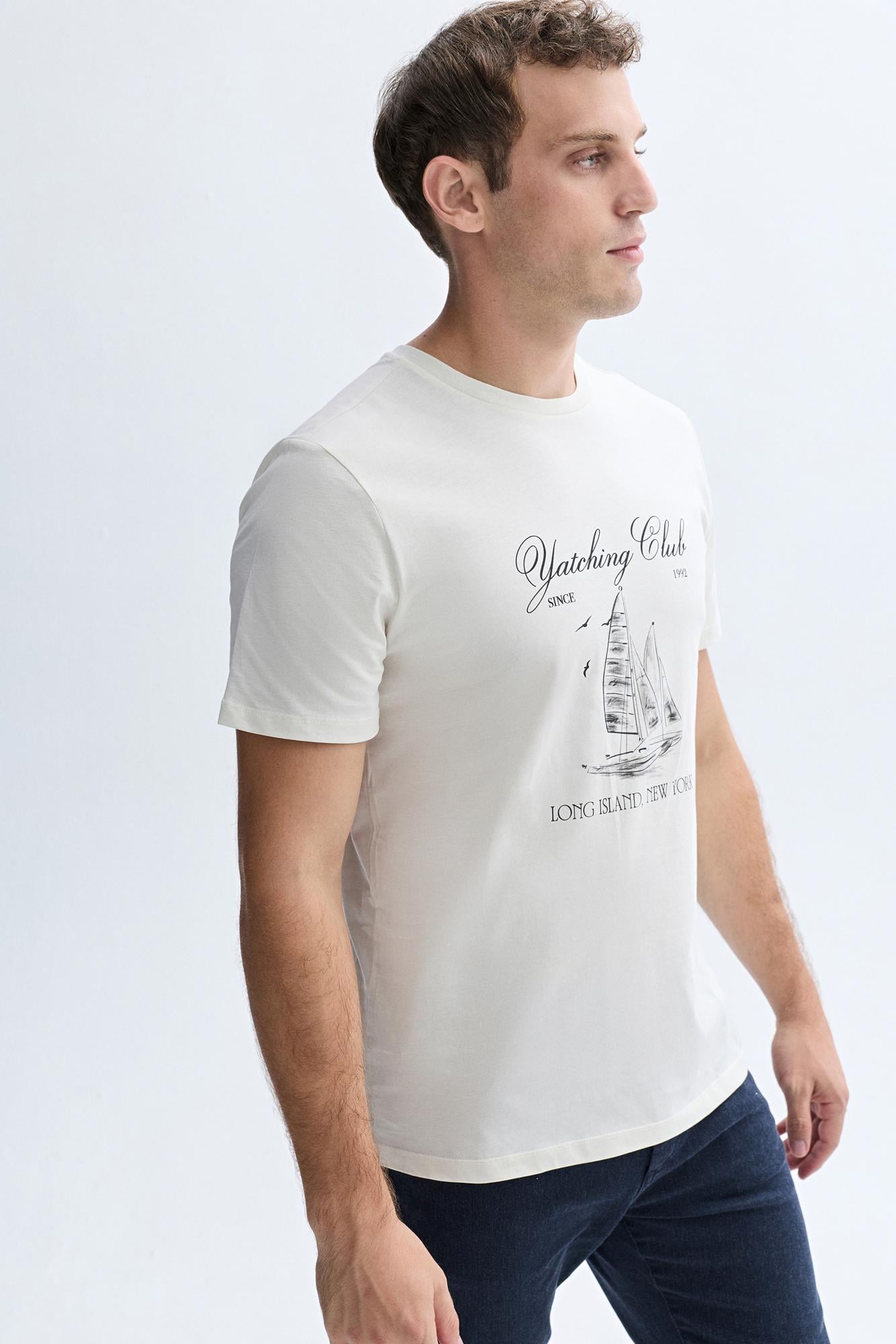 BASKILI BİSİKLET YAKA T-SHIRT