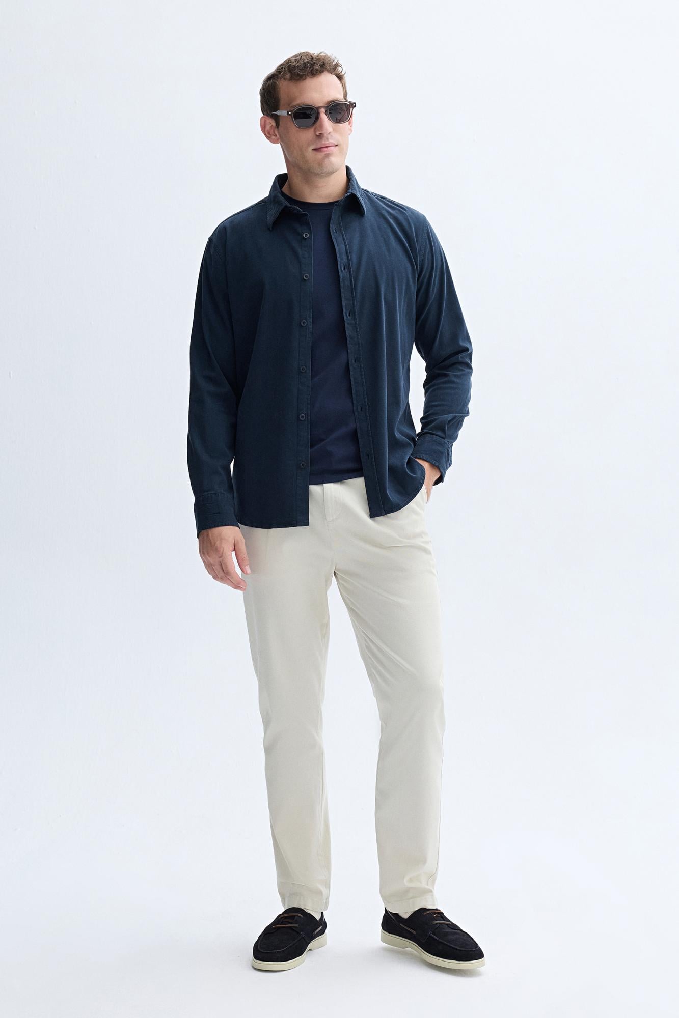Erkek Lacivert Regular Fit Uzun Kollu Casual Gömlek