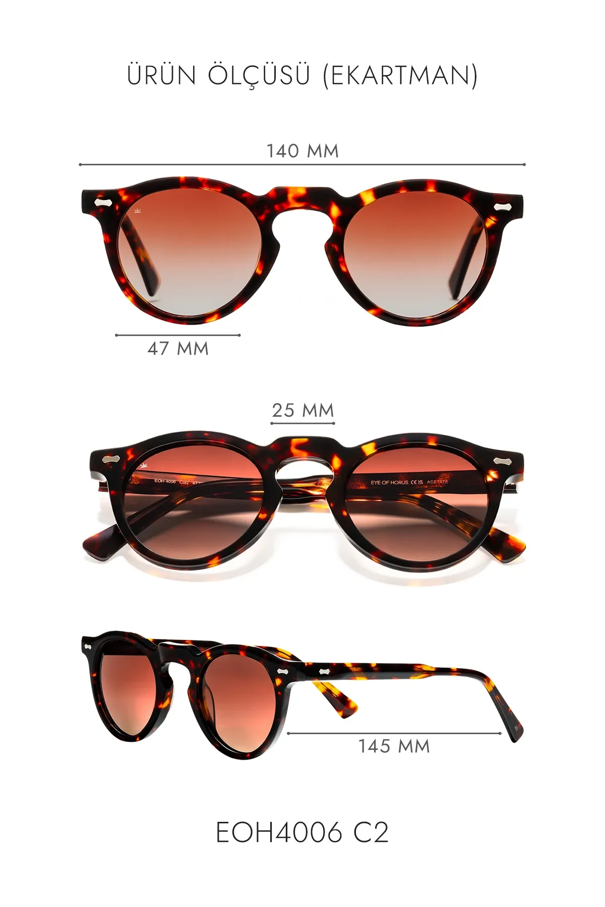 EOH4006 C2 Leopar Asetat Unisex Güneş Gözlüğü
