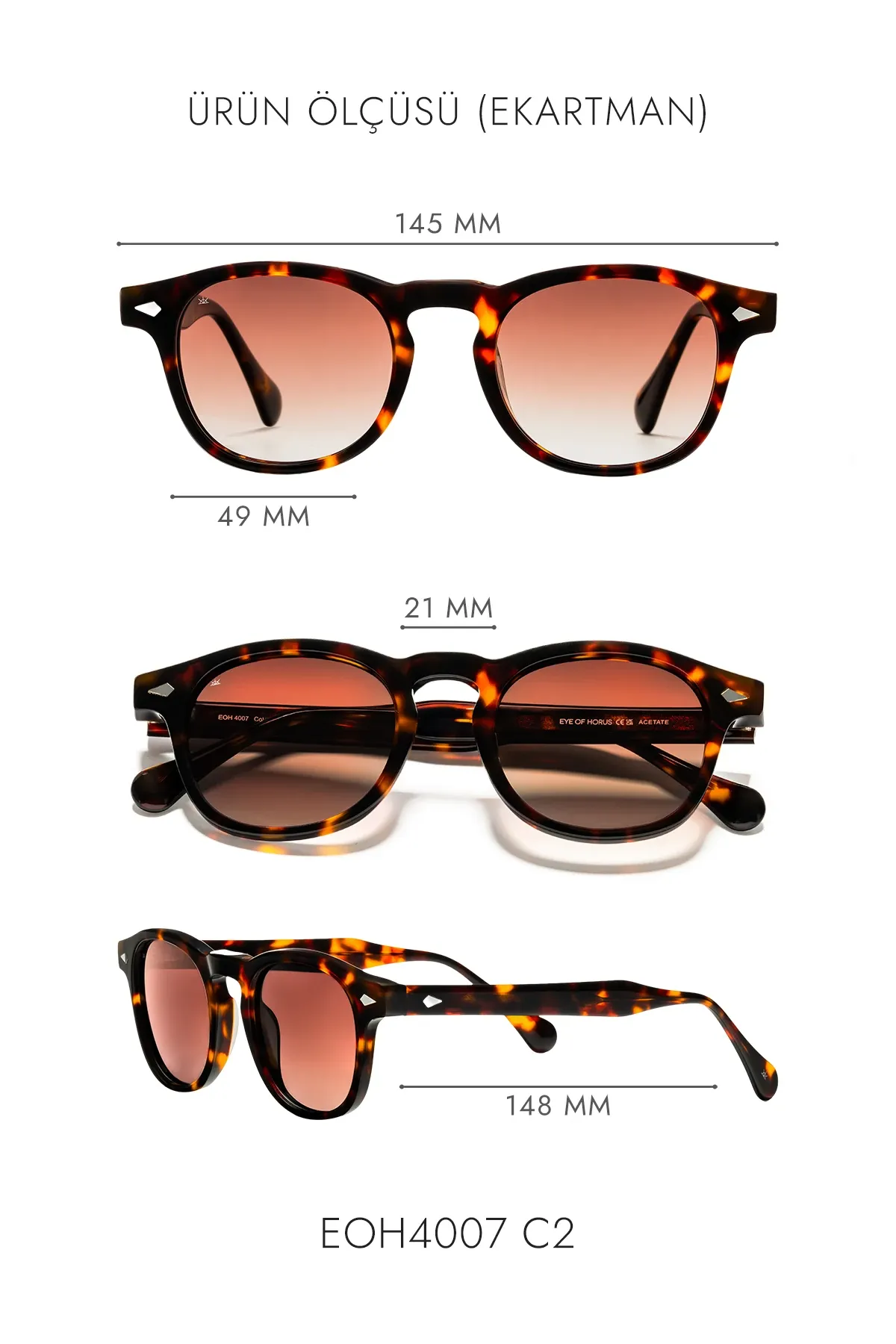 EOH4007 C2 Leopar Asetat Unisex Güneş Gözlüğü