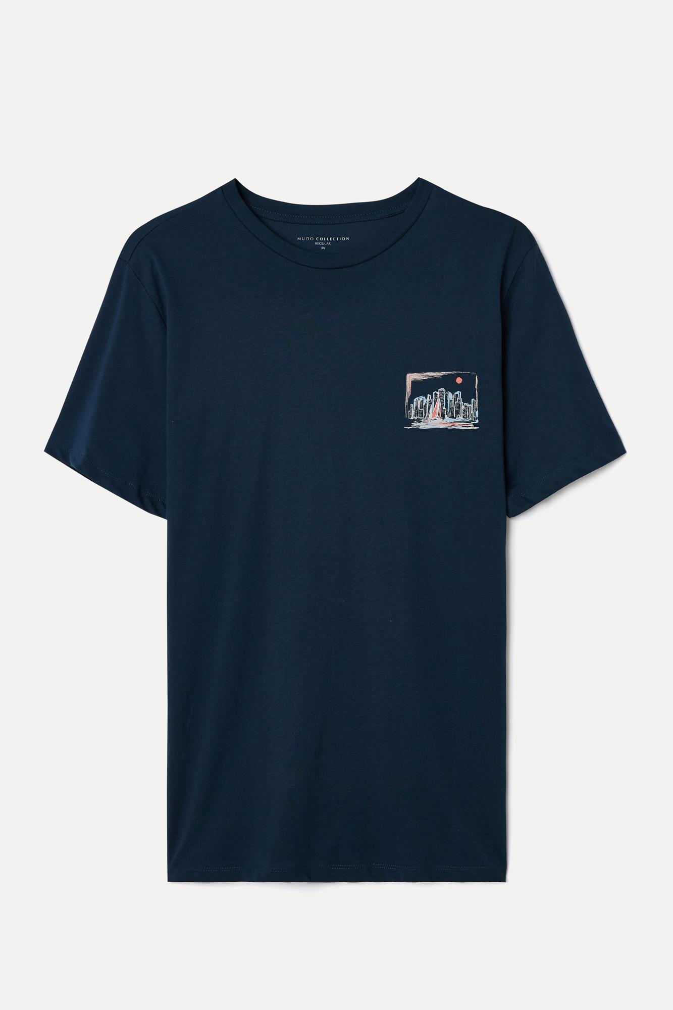 Erkek Lacivert Baskılı Bisiklet Yaka T-Shirt