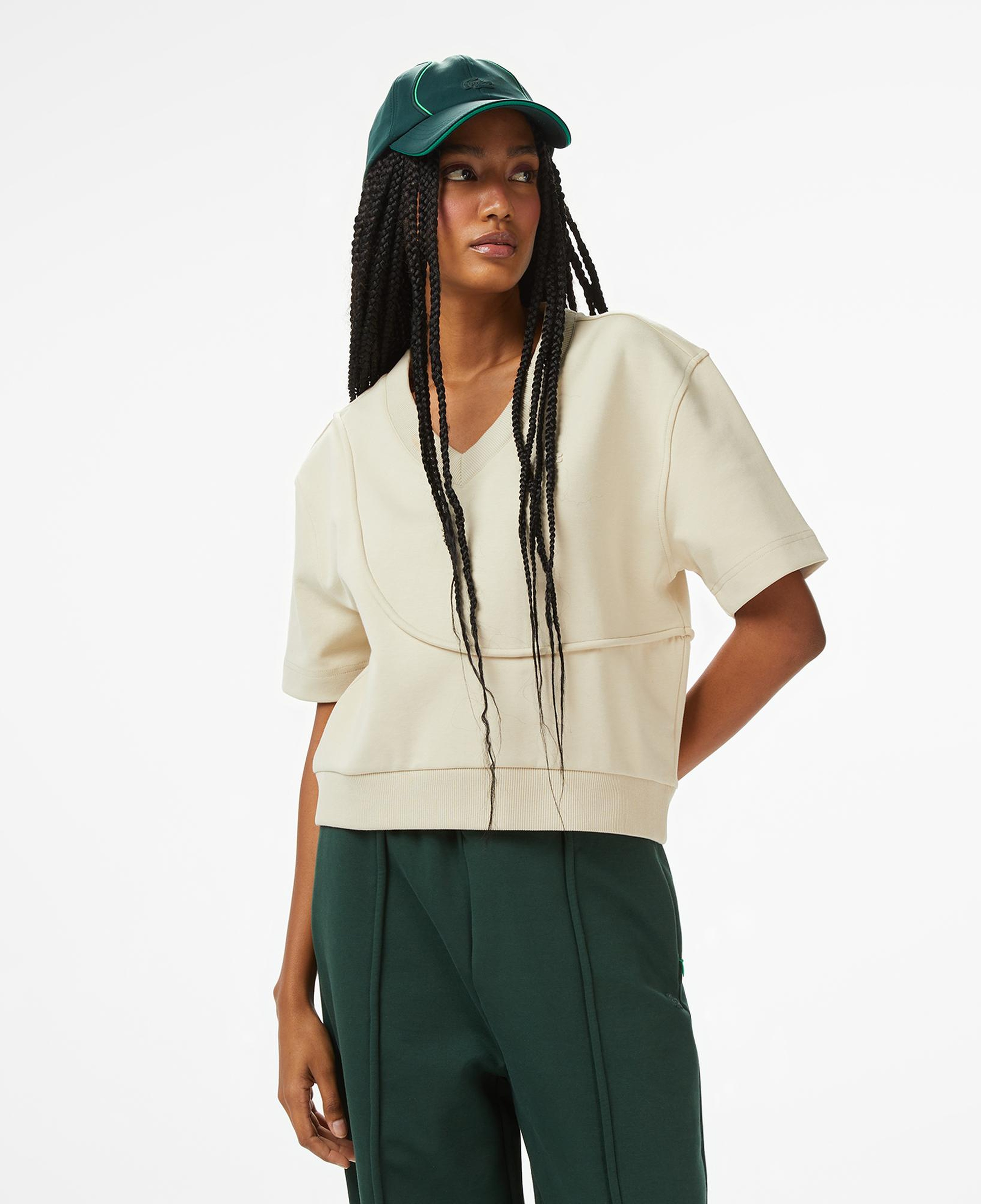 Lacoste x House of SuperStep Loose Fit Kadın Bej T-Shirt