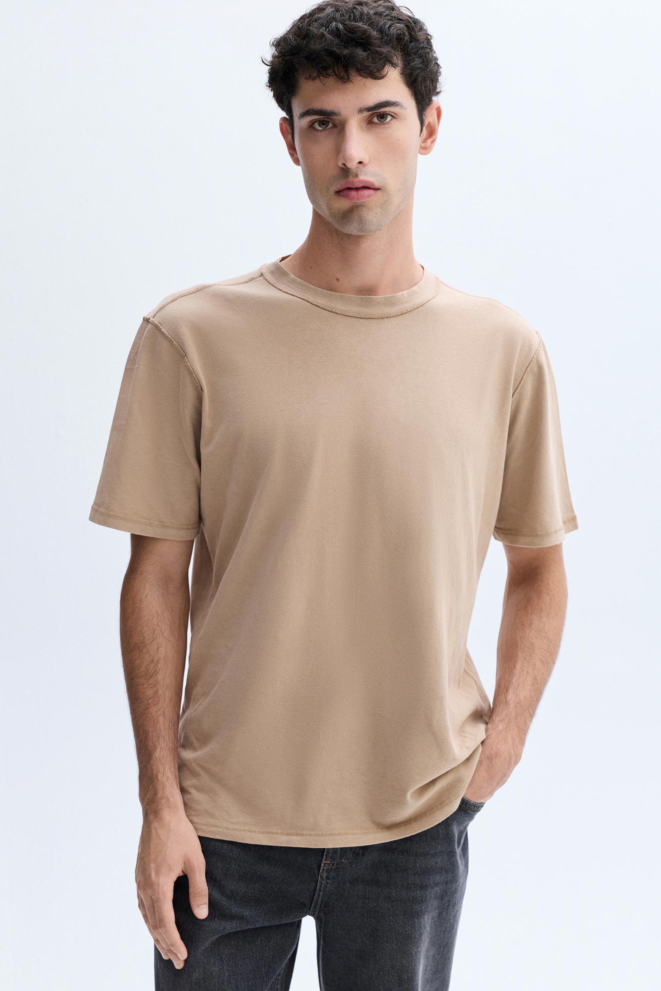 Erkek Vizon Rengi Relax Fit Bisiklet Yaka T-Shirt